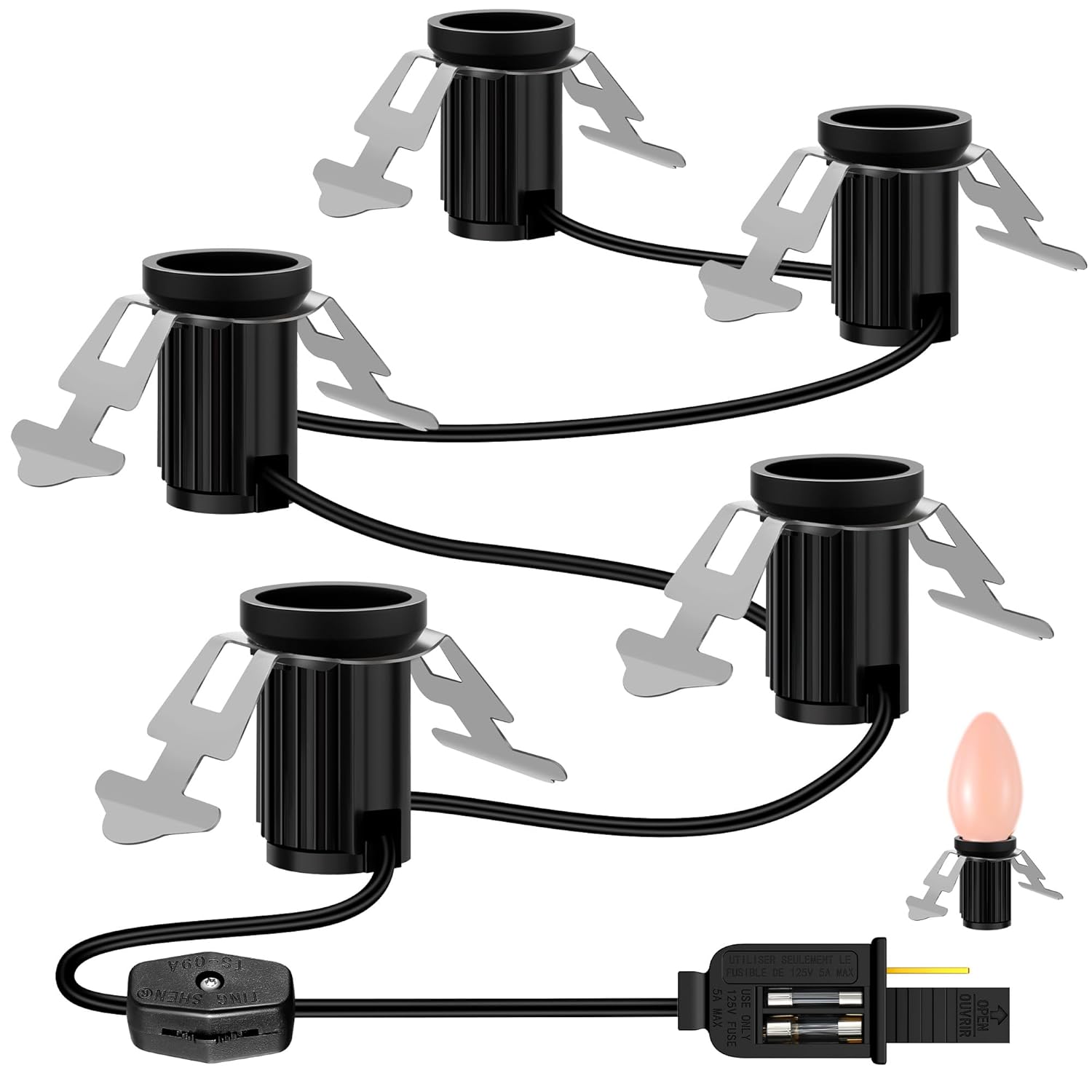 Enhon Light Blub Replacement Clip in Lamp Cord, 9.84ft E12 Light Socket Salt Lamp Cord with On/Off Switch for Halloween Pumpkin Blow Mold Christmas Village House Craft Projects Skeleton, Black