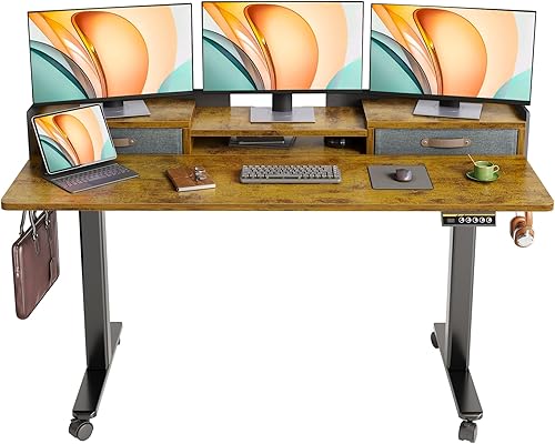 Miniatura 9 de Escritorio de pie con cajones, escritorio de pie de 48 pulgadas de altura ajustable, escritorio eléctrico ajustable con almacenamiento y estante,