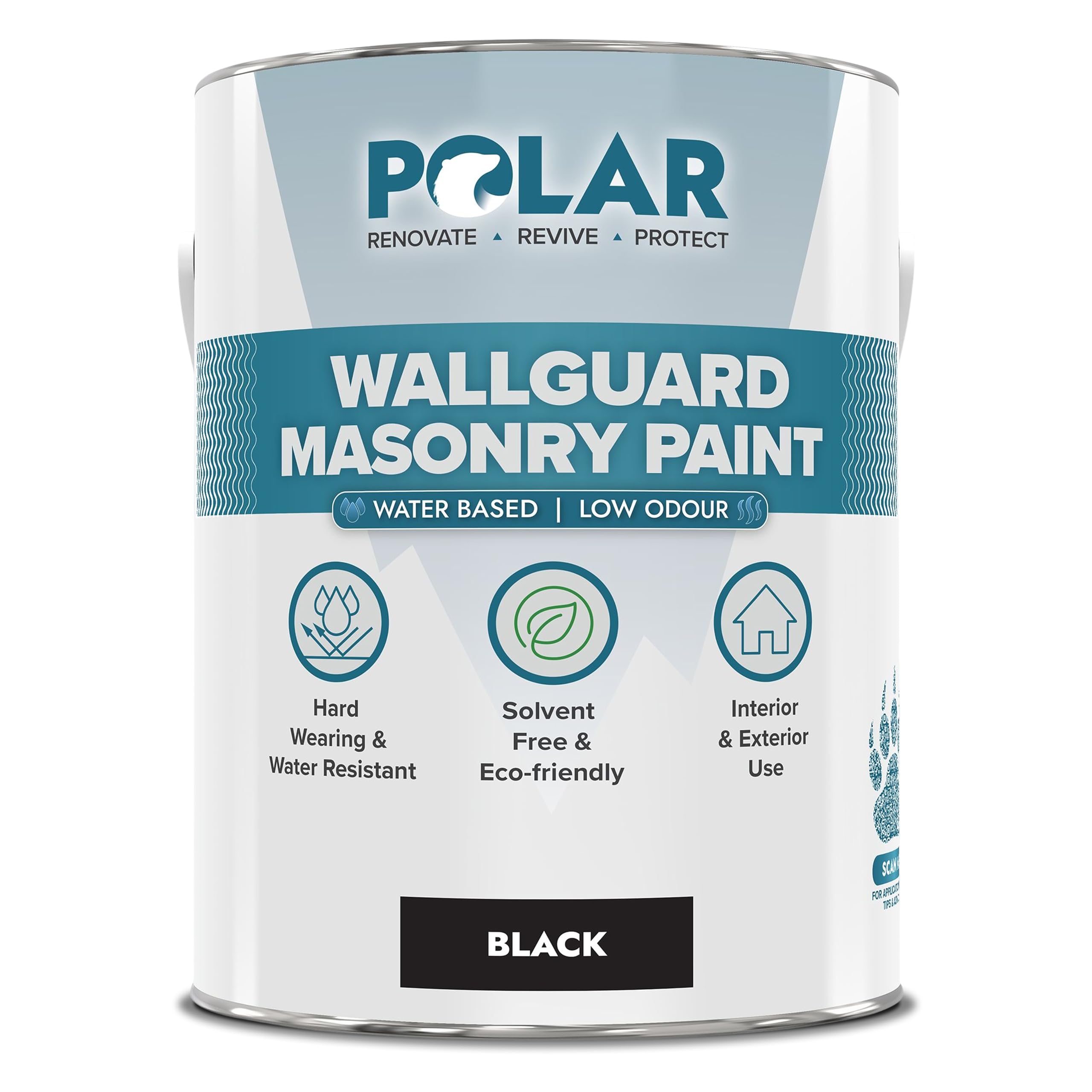 Polar Wallguard Black Masonry Paint Exterior - 5 Litres | Waterproof Coating for Brick, Concrete, Stone, Pebbledash, and Ironwork | High Durability and Superior Protection for Exterior Walls