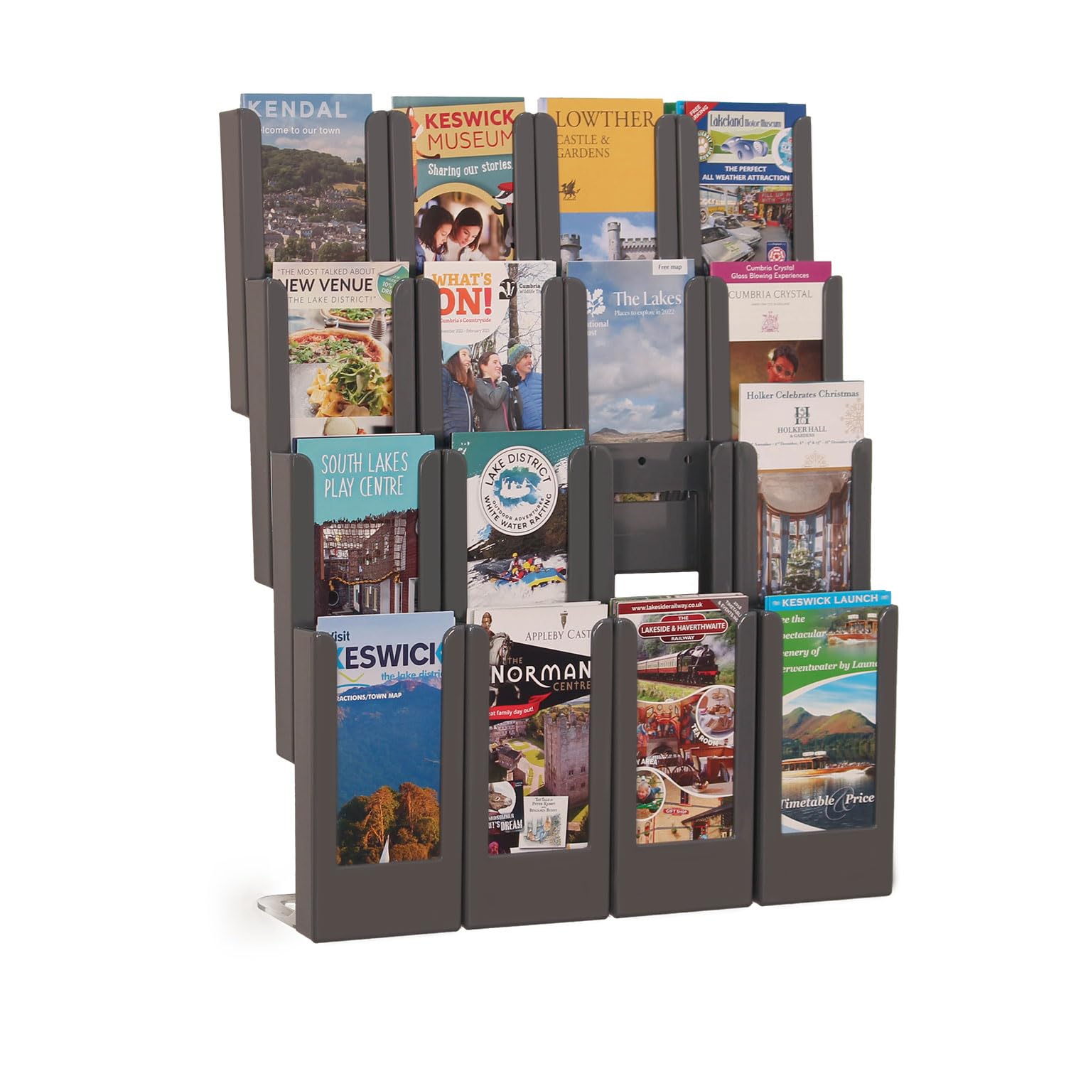 Wonderwall Expanda-Stand Leaflet Display Holder System Coloured Pockets (16 x 1/3A4) | Wall-Mounted Literature Dispenser Rail | 5 colours, incl. - (Grey) - ideal for Information Hubs, Reception