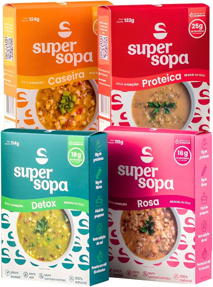 Kit Completo 4 un Sopa Fit 100% Natural Super Sopa - Rende 4 porções por caixa