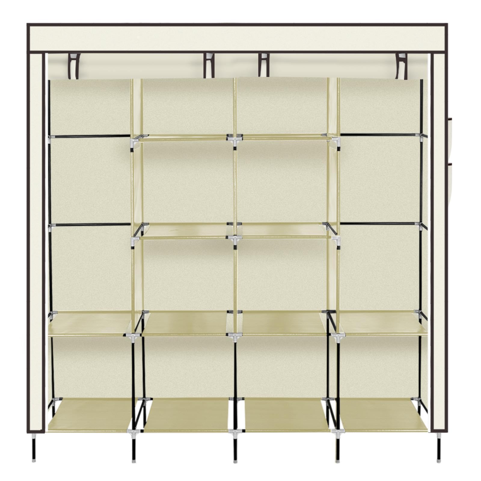 Armoire en tissu beige grand volume à 12 compartiments modulaires