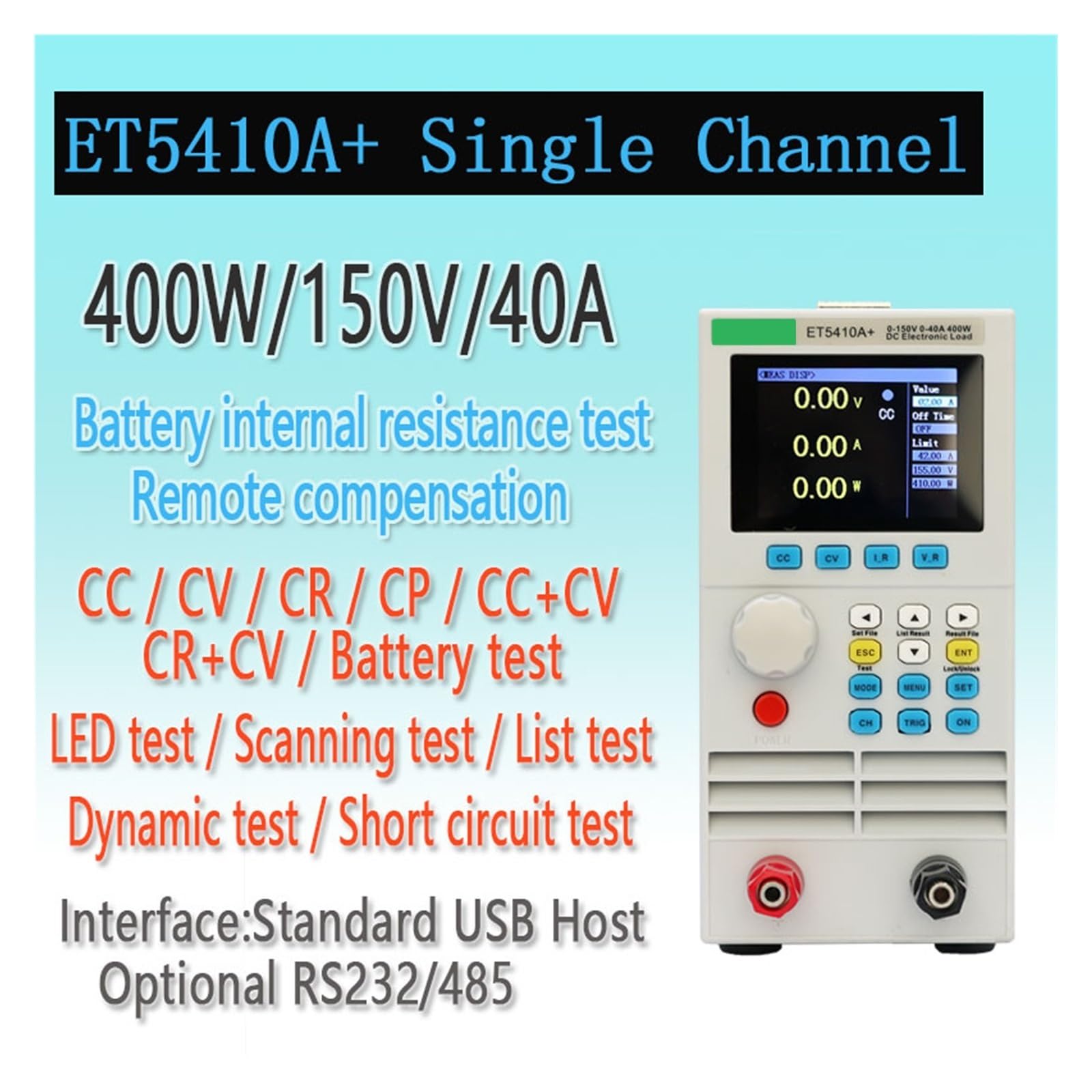 Probador de batería electrónico de carga de control digital de carga de CC programable de un solo canal, medidor de carga (Size : 220V)