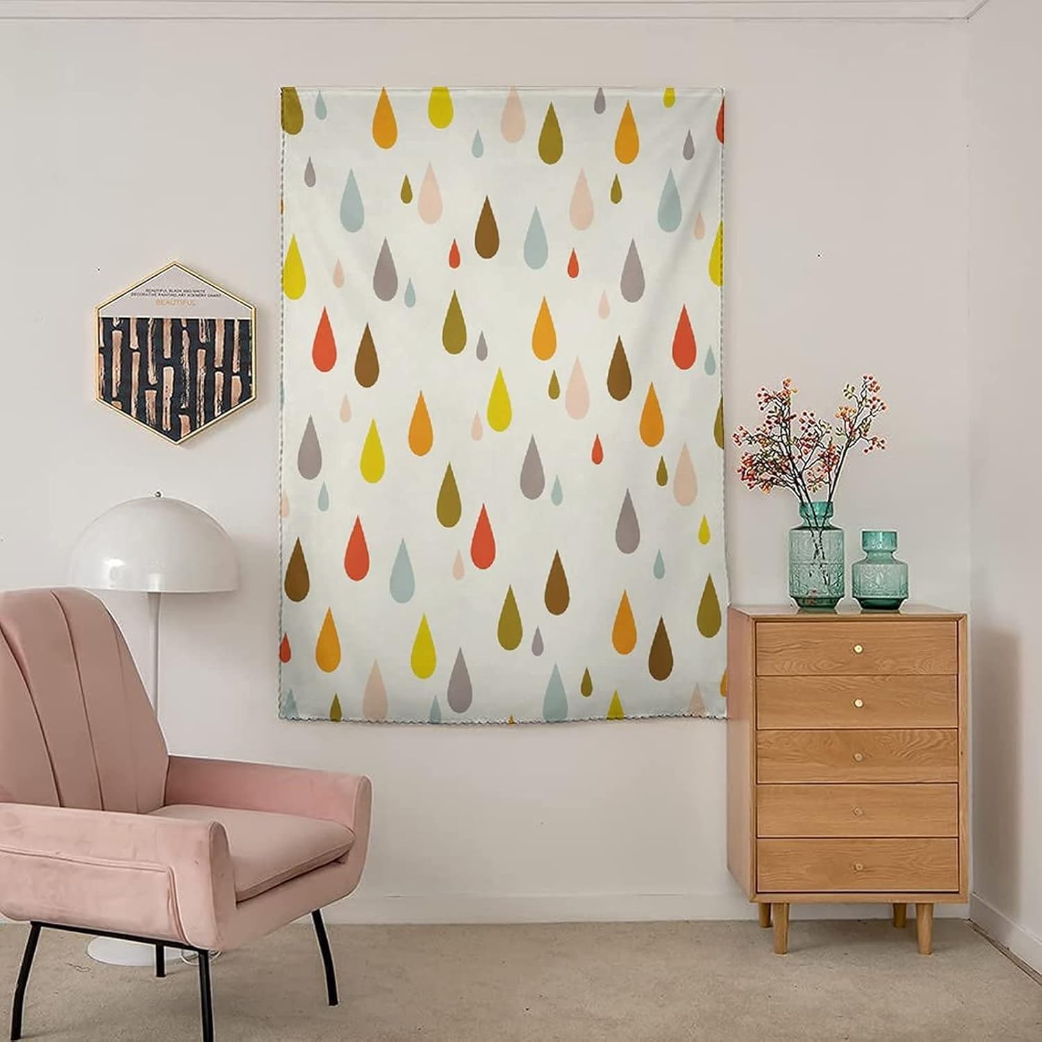 XISUNYA Self Adhesive Portable Blackout Curtains, Colorful Room Darkening Curtains, Retro Colorful Big and Small Water Drops Rain Cute Print Temporary Blackout Blinds,47W x63L Inch