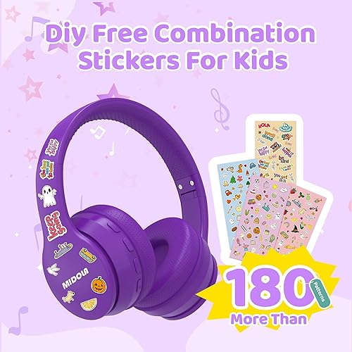 Miniatura 5 de MIDOLA Auriculares Bluetooth inalámbricos para niños, límite de volumen de 85 dB110 dB, protección contra el ruido, auriculares AUX de 0.138in,