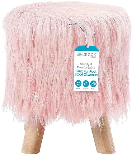 BIRDROCK HOME Taburete otomano de piel sintética, silla de tocador tapizada con patas de madera natural, asiento acolchado suave y compacto para