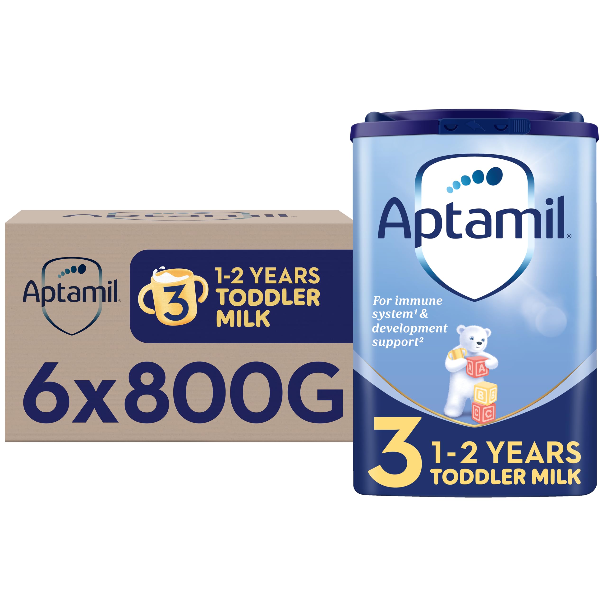 Aptamil3 Toddler Baby Milk Powder Formula, 1-2 Years, 800g (Pack of 6) - Packaging May Vary