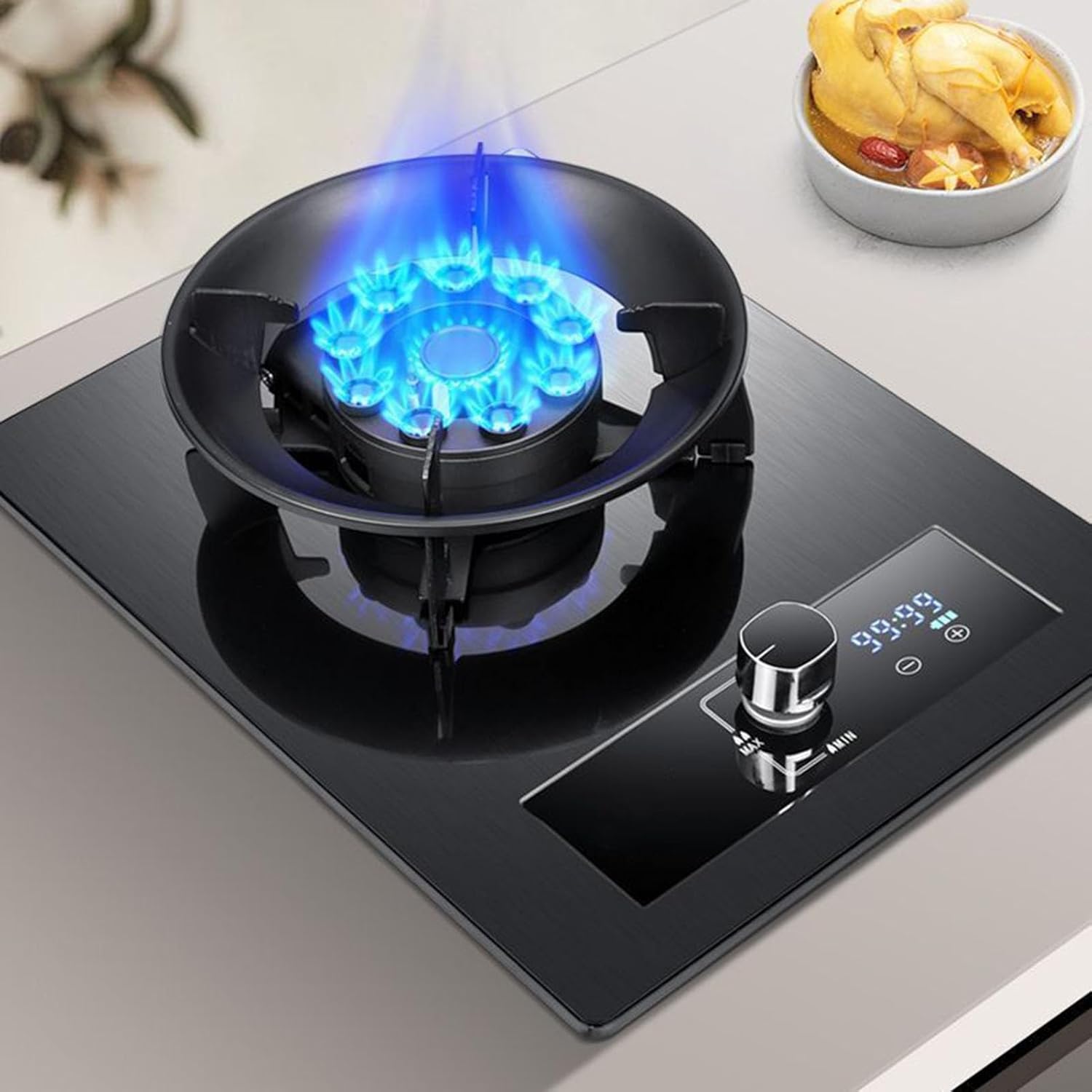 Gas Cooker 1 Burner,Countertop Stove 5.2KW,Tempered Glass Dining Table Cooking,with Flameout Protection and Timer,NG/LPG Conversion(LPG)