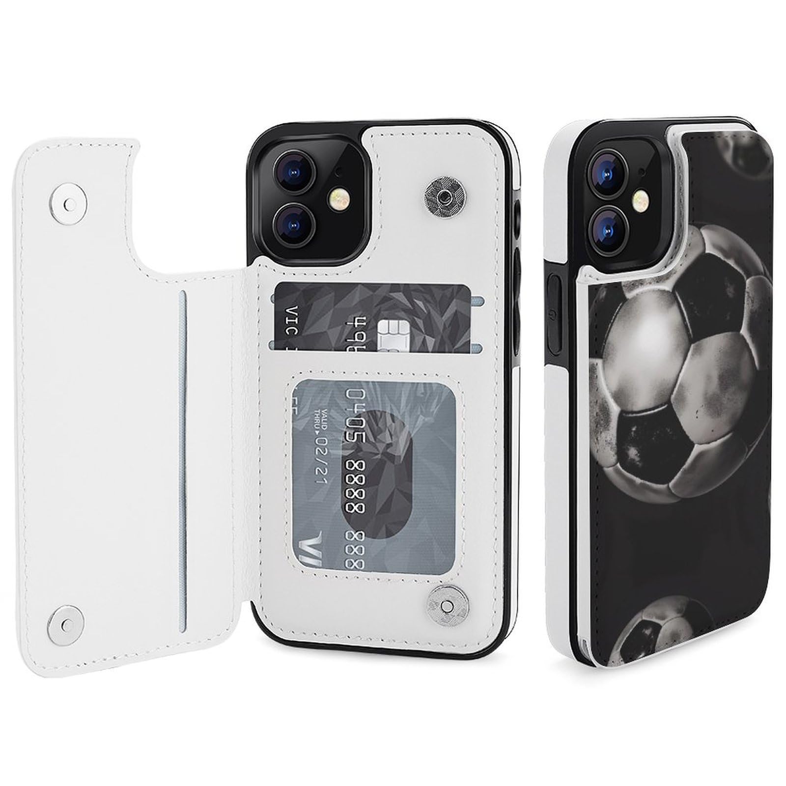 Funda tipo cartera para iPhone 12 Mini, diseño de fútbol con estampado de fútbol, funda de piel con ranuras para tarjetas