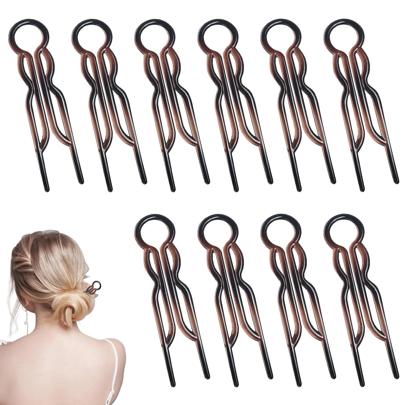 10 Pcs French Twist Hairpin French Hair Pins For Women Magic Hairpins Fork Lightweight Bobby Pins Elegant U Shaped Hairpins Hair Accessories for Women Girls Hairstyles Daily Wear Casual Party Wedding