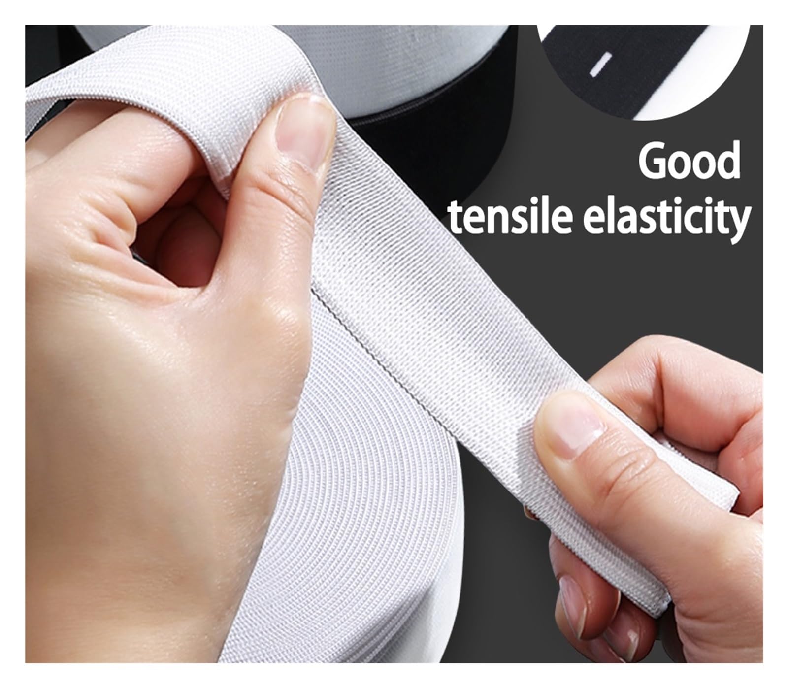 Cinta elástica plana blanca y negra de 8 hilos, cinta de goma for coser ropa, pantalones, accesorios, cinturón elástico, cinta for ropa DIY(Black001,5 Yards,60mm)