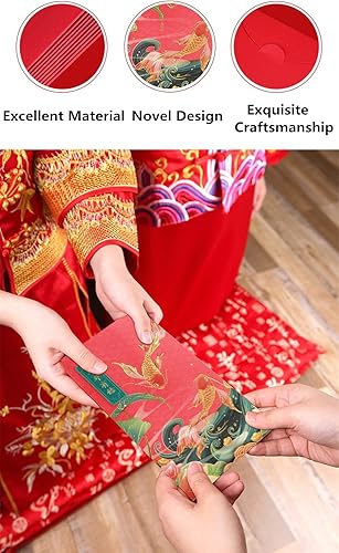 Vista 12 de 12 sobres rojos con elementos chinos, tarjetas de agradecimiento, sobres de efectivo, sobres de regalo de dinero de la suerte, paquete rojo