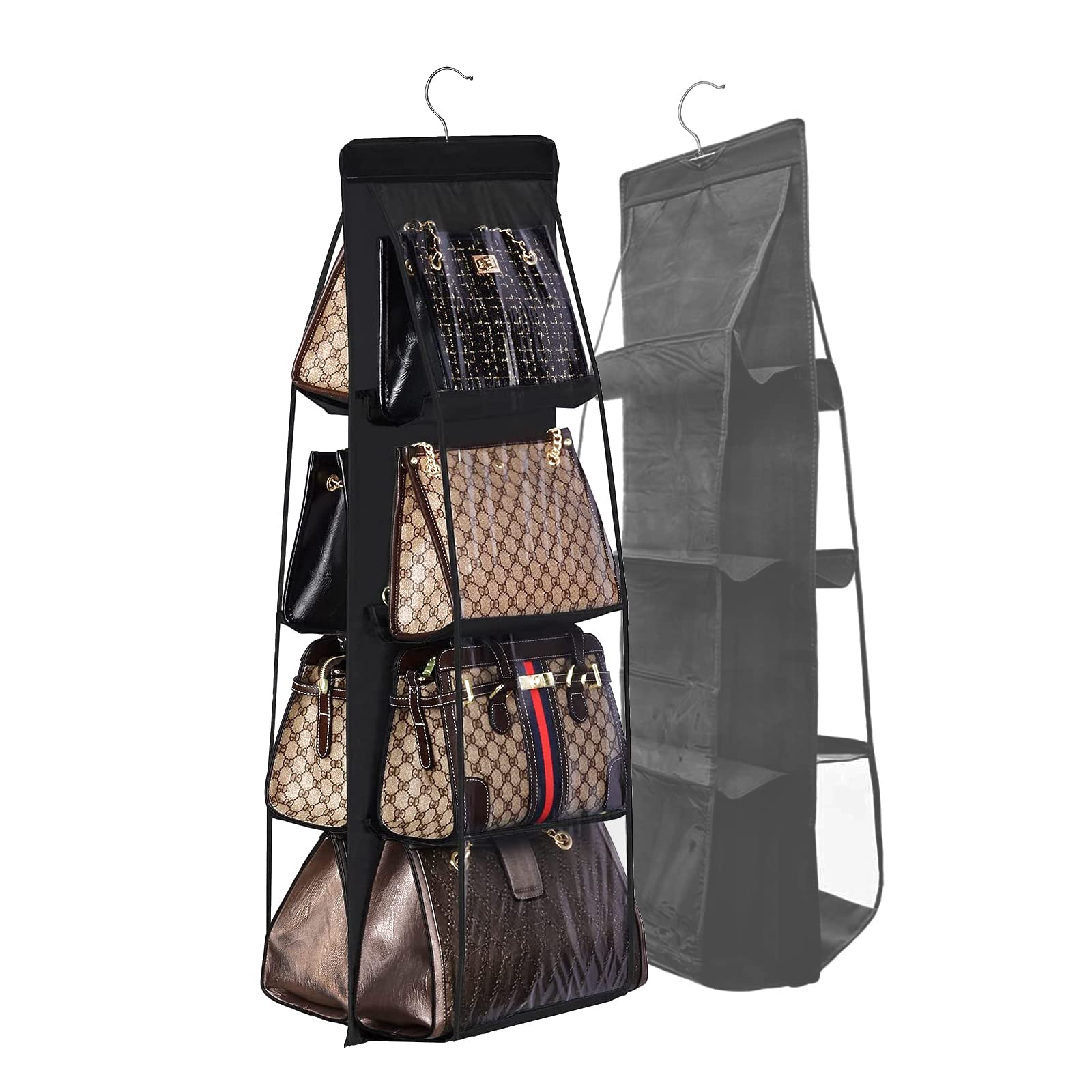 Tuklye Handbag Hanging Organizer, 8 Pocket Hanging Purse Organizer Handbag Storage Hanger Oxford Cloth Closet Organizer for Family Closet Bedroom, Foldable and Universal Fit.