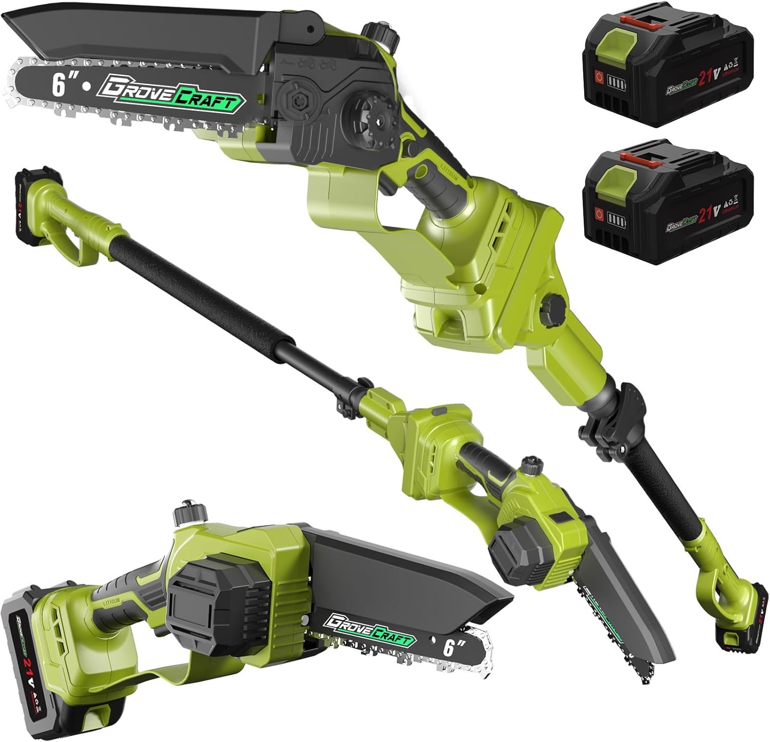 2-IN-1 Cordless Pole Saw & Mini Chainsaw, Two 4.0Ah Battery Powered 6 Inch Electric Pole Chainsaw, 15Ft MAX Reach Pole Saw for Tree Trimming