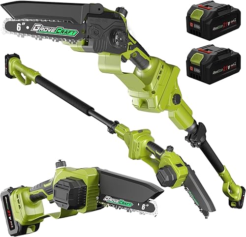 Sierra de poste inalámbrica 2 en 1 y mini motosierra, dos motosierras eléctricas de poste de 6 pulgadas con batería de 4.0 Ah, sierra de poste de