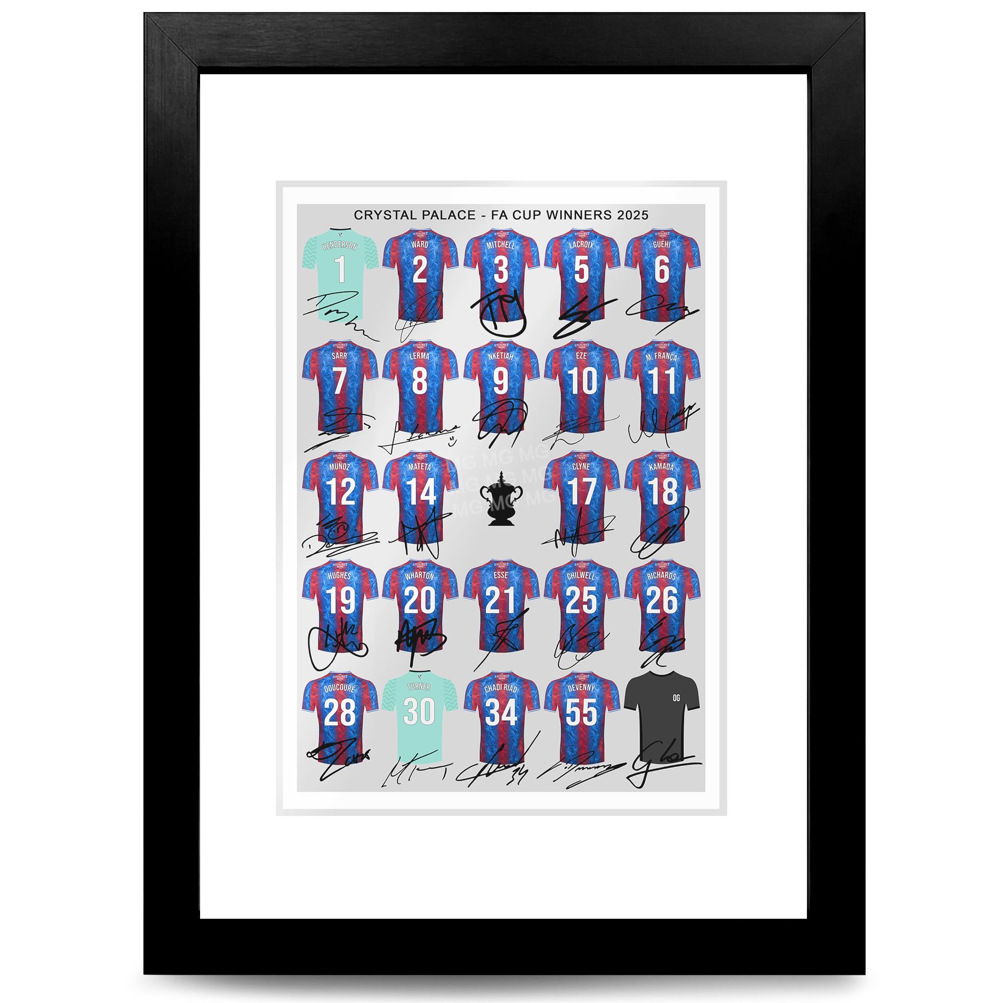 Crystal Palace FA Cup Winners 2025 Squad Signed Poster Print Framed Picture Photo Autograph Gift Eberechi Eze Jean-Philippe Mateta Wharton (A4 framed & mounted)