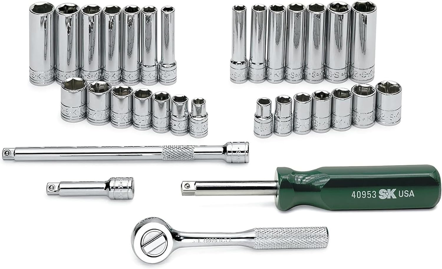 SK Professional Tools 94932 32 -Piece 1/4 in. Drive 6-Point STD/Deep Metric Socket Set - Chrome Socket Set with Super Chrome Finish | Set of 32 Sockets Made in USA