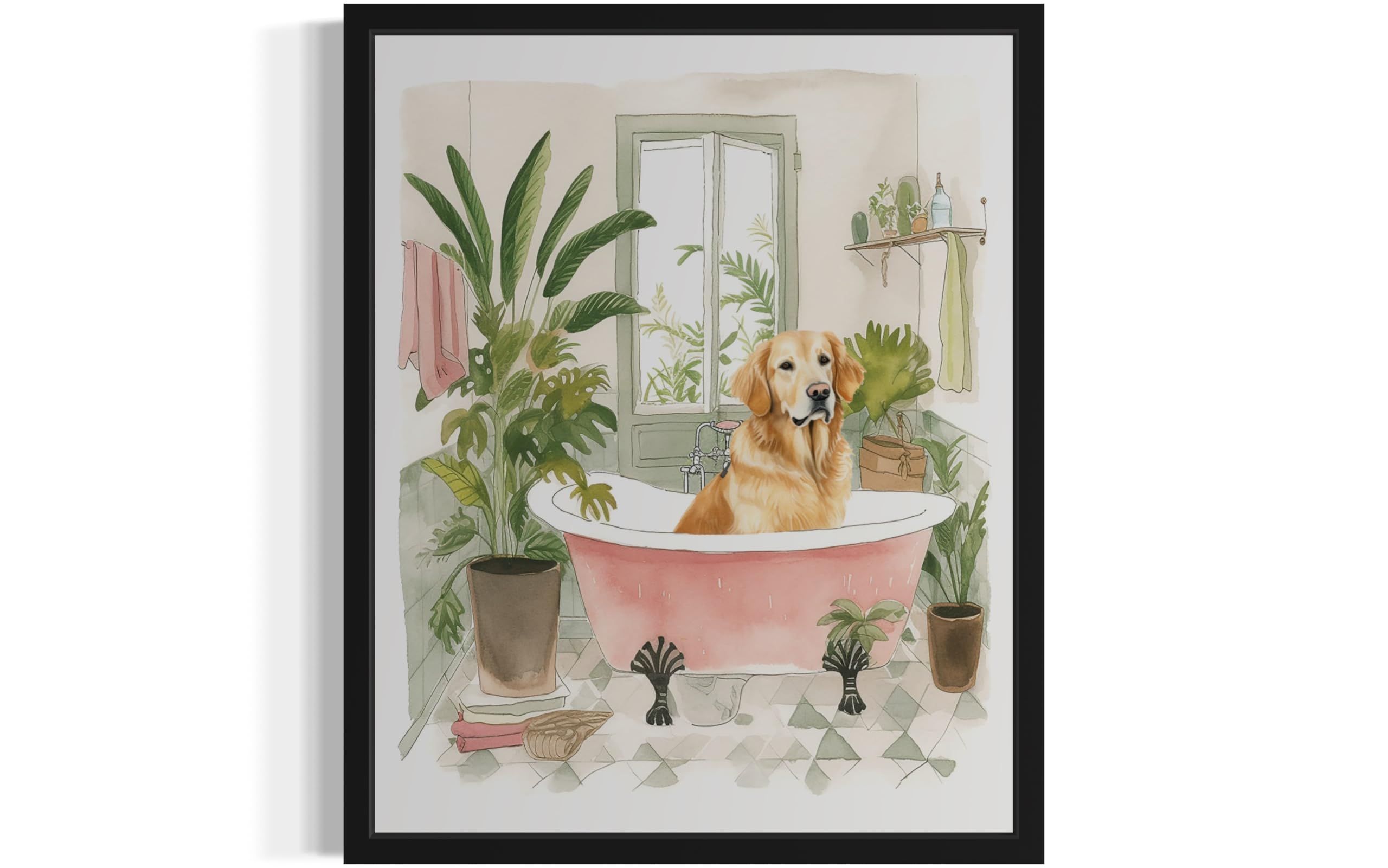 Golden Retriever in Bathtub Wall Art Poster Print, Animal Bathtub Restroom Wall Art Painting for Bathroom Decor Gallery Gallery 30 (Golden Retriever