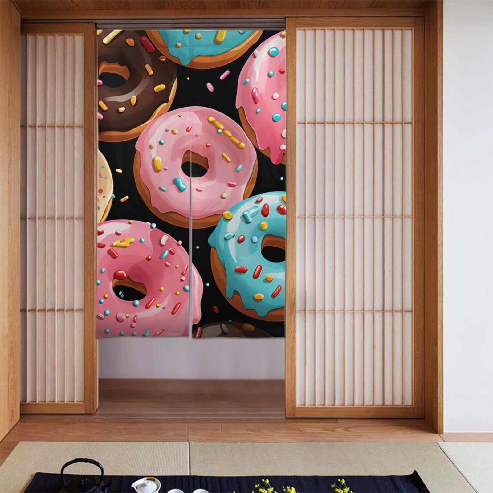 FodPand Personalized Door Curtain for Doorway Privac 34"X 56", Blackout Kitchen Curtains Window Treatment 2 Panel Donuts Door Curtain Tapestry Hanging Room Divider Home Decor