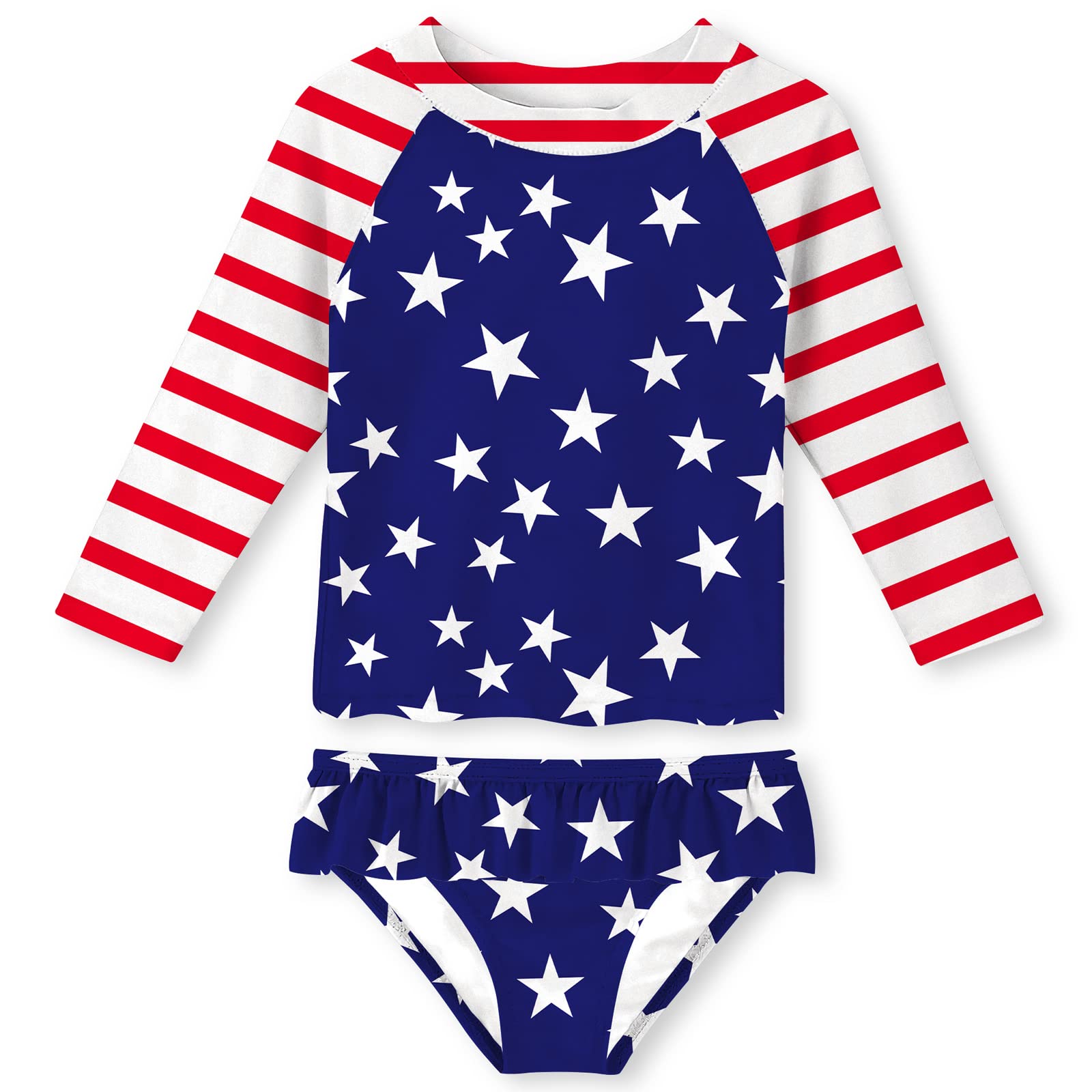 UNIFACO Girls Swimsuit Two Piece Long Sleeve UPF 50+ Bathing Suit, 2-8T