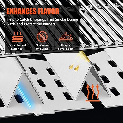 Miniatura 7 de Piezas de parrilla para Weber Genesis serie 300, barras aromatizantes de 17.5 pulgadas y deflectores de calor para parrillas de gas Weber Genesis