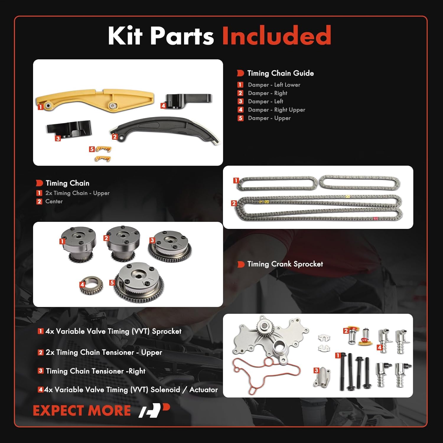 A-Premium 22-PC Engine Timing Chain Kit W/VVT Sprocket Compatible with Ford F-150 F150 2011-2012 2015-2016, Mustang 2011-2017, Police Interceptor Utility, Transit-150, Transit-250, Transit-350