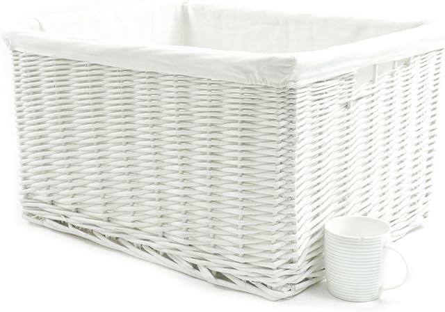 WHITE WIDER WICKER STORAGE BASKET, KITCHEN TOY LOG BASKET CLOTH. FGS2 (XXL) 58x43x32cm