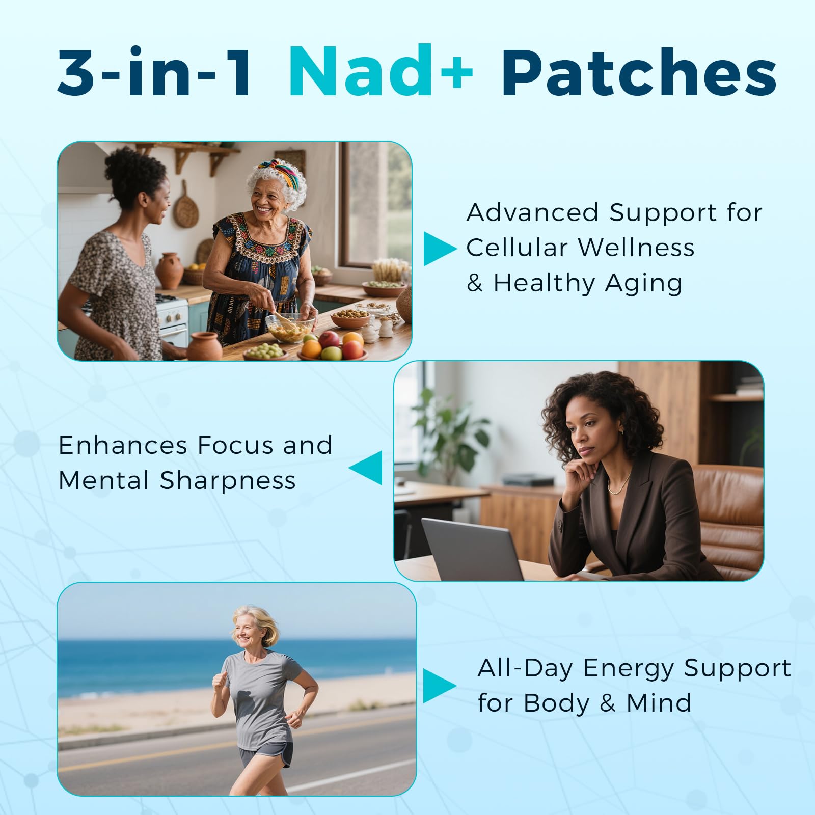 NAD+ Patchs confortables à porter toute la journée, végétaliens, résistants à l'eau, 30 patchs