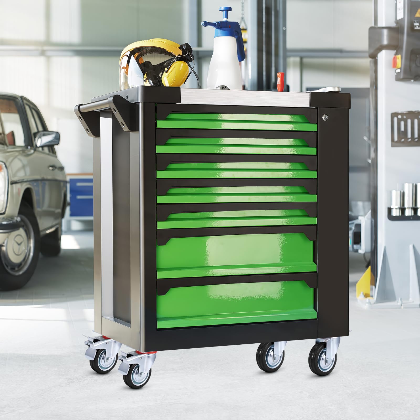 4 Stück Schwerlastrollen 200mm, Zwei 360° Drehbar Transportrollen und Zwei lenkrolle mit Bremse, Hohe TragfäHigkeit Vollgummi Laufrollen für Werkbank Werkzeugwagen und Möbel