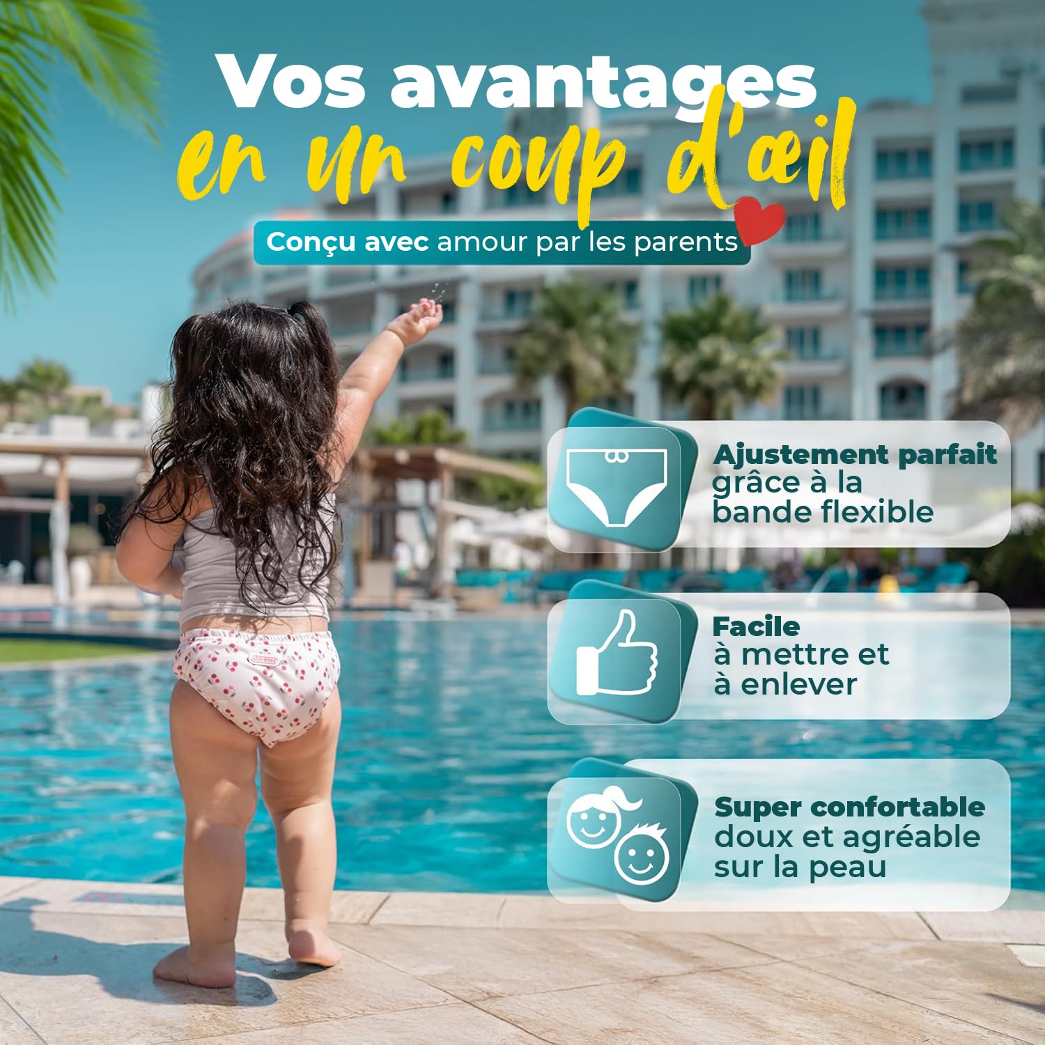 KIDVERSE Couches de bain pour bébés de 1 à 2 ans – couches de bain réutilisables et douces pour la peau des bébés avec sac de transport