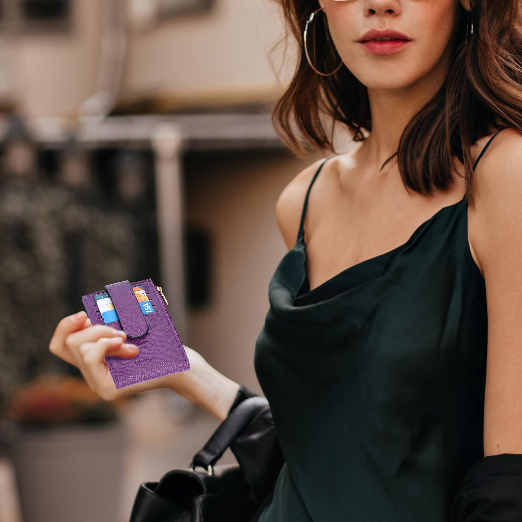 Women's RFID Slim Card Holder Wallet: Thin Bifold with Multi-Card Case & Zipper Coin Pocket Purse (Deep Purple)