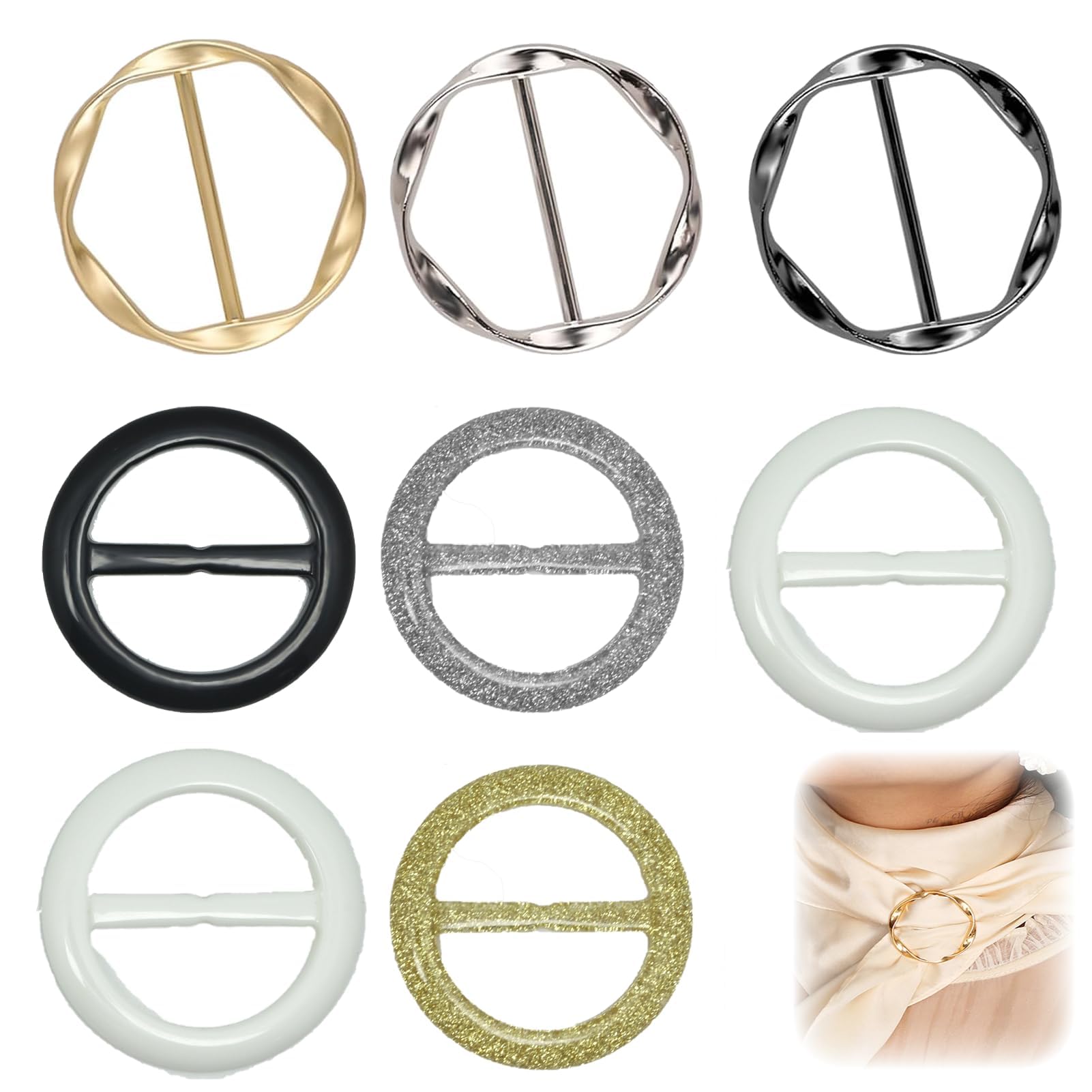 8 PCS T-Shirt Clip, Schal Ring, Schnalle, Seidenschal Ring, Gürtelschnalle für Damen, Clips zum Spannen Gürtelschnallen
