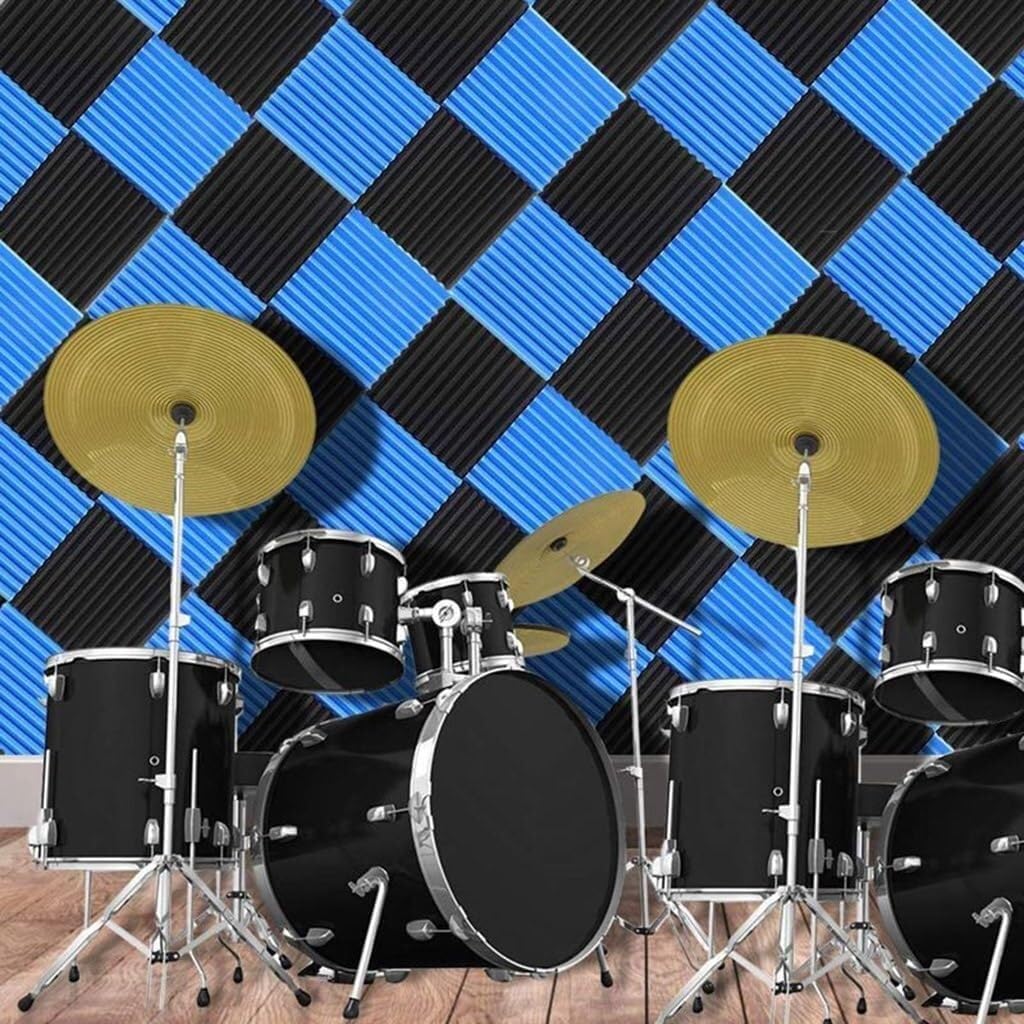 Paneles de espuma acústica, azulejos de pared autoadhesivos para insonorización, paneles de cuña resistentes al fuego de alta densidad, paquete de 12 unidades para absorción de sonido de estudio