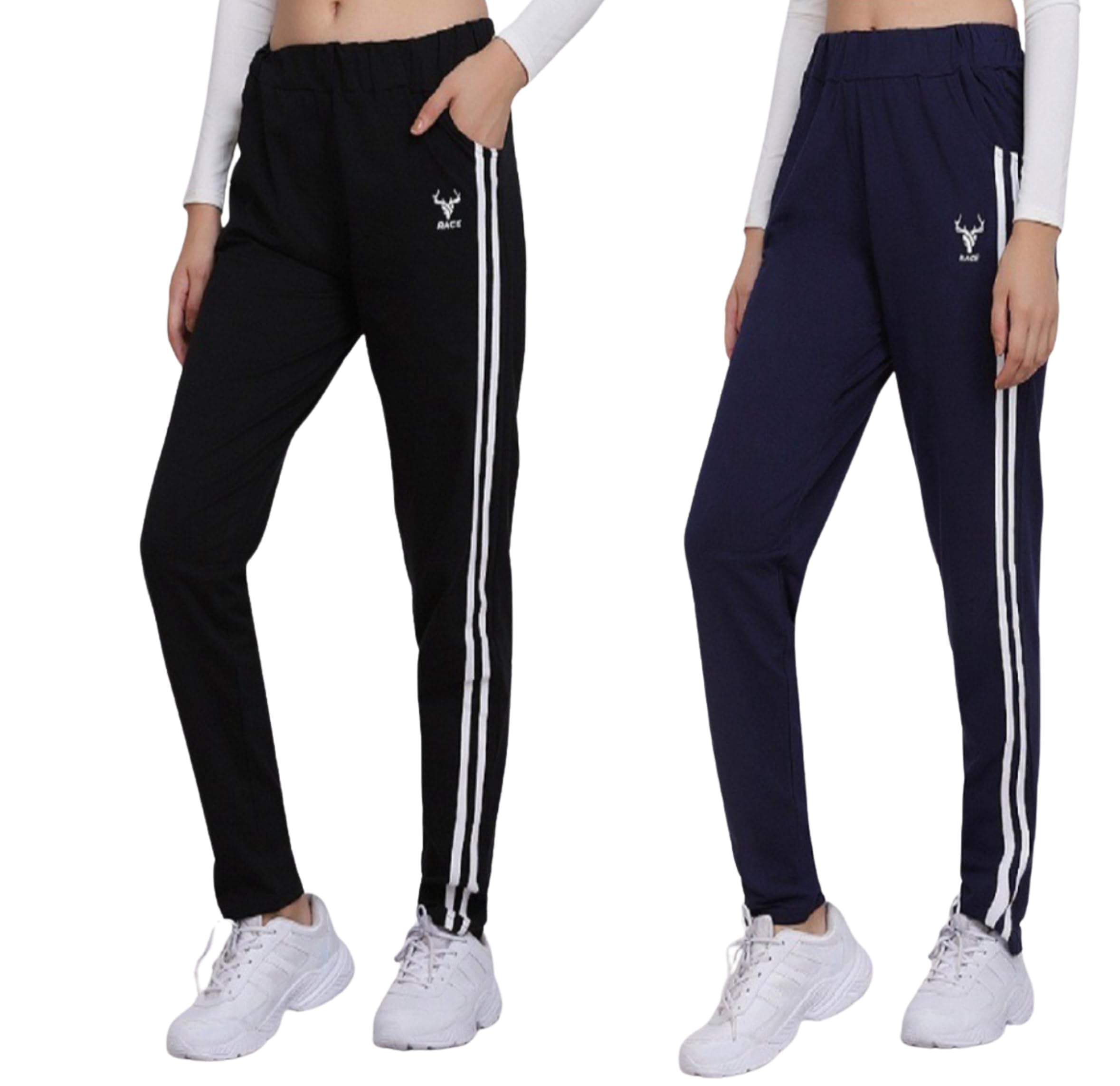 Women's Athletic Running Trackpants with Side Pockets | Stretchable Cotton Blend | Lower Gym Wear for Ladies | Regular Fit Joggers | Trouser | Workout Legging (Set of 2)-image-34