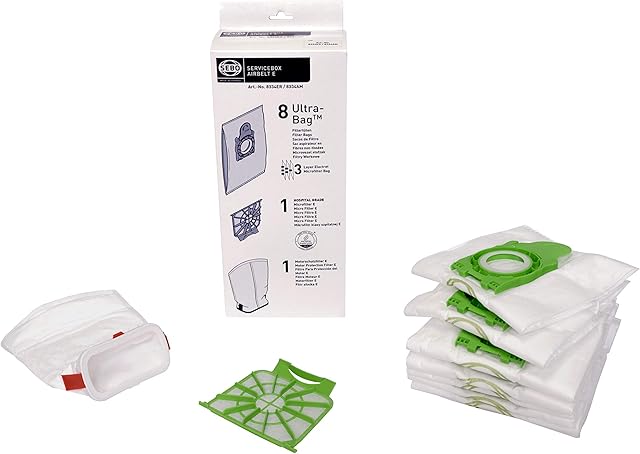 SEBO 8334Er Service Box for Airbelt E Includes 8 Ultrabag Filter Bags, 1 Hospital Grade Filter and 1 Motor Protection Filter White