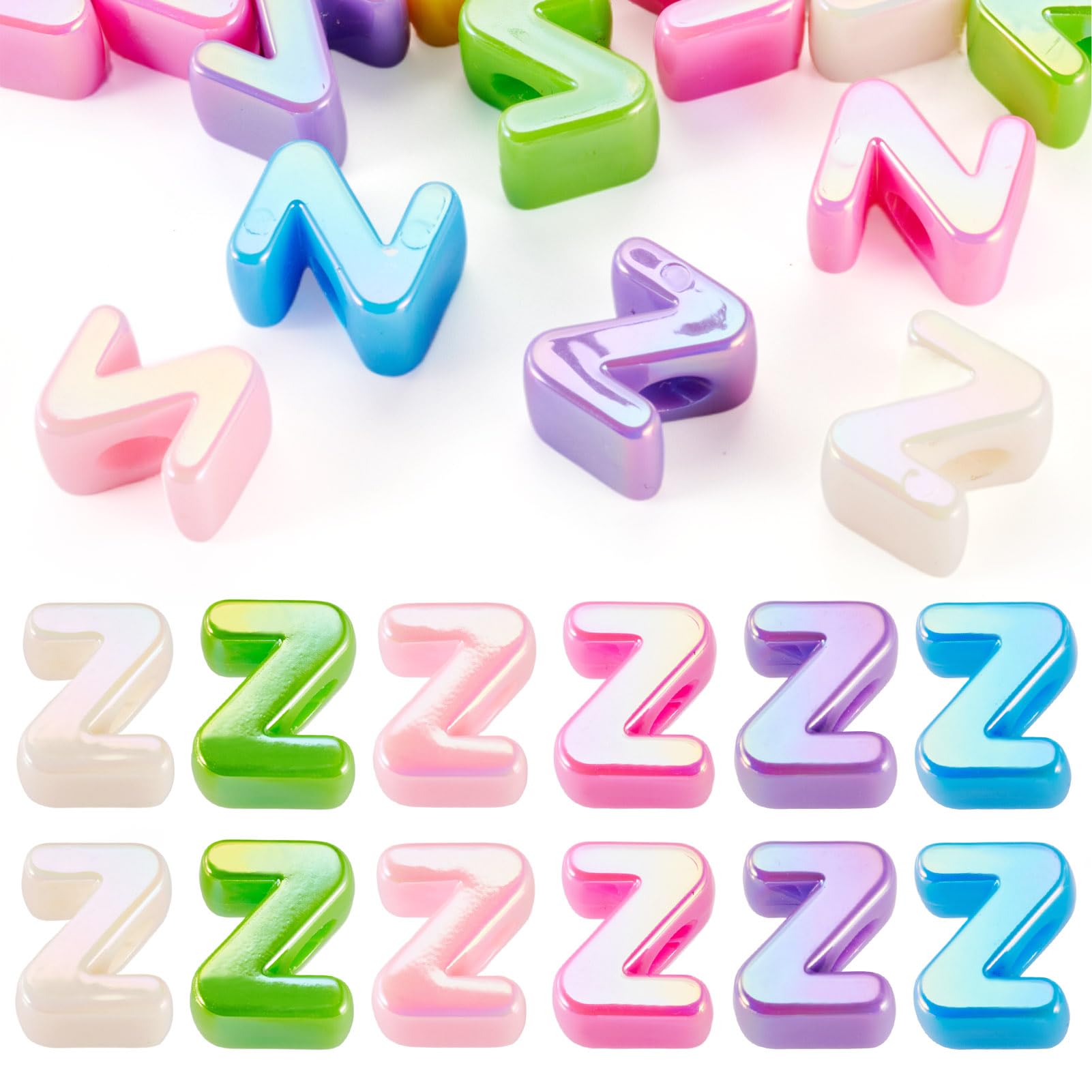 20Pcs Large Acrylic Letter Beads, Big Iridescent Letter Alphabet Beads, 3D Acrylic Letter Slide Bead Colorful Large Hole European Bead for Jewelry Making Name ID Craft โ image 1
