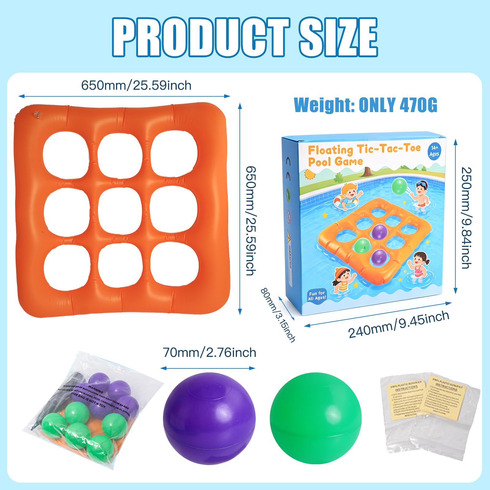 Hainue Tic-Tac-Toe Gonflable pour Piscine Jeu de Morpion avec 10 Balles et Pompe Manuelle