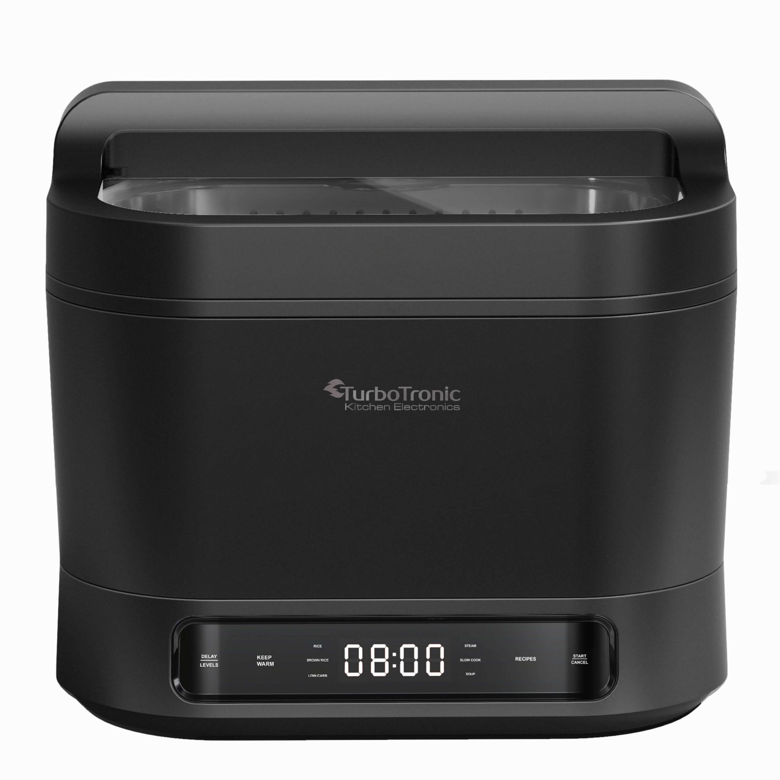 TurboTronic Elektrischer Multikocher 4L Schwarz Dampfkocher, Reiskocher, Slow-Cooker, Küchenmaschine, 1200W, Timer