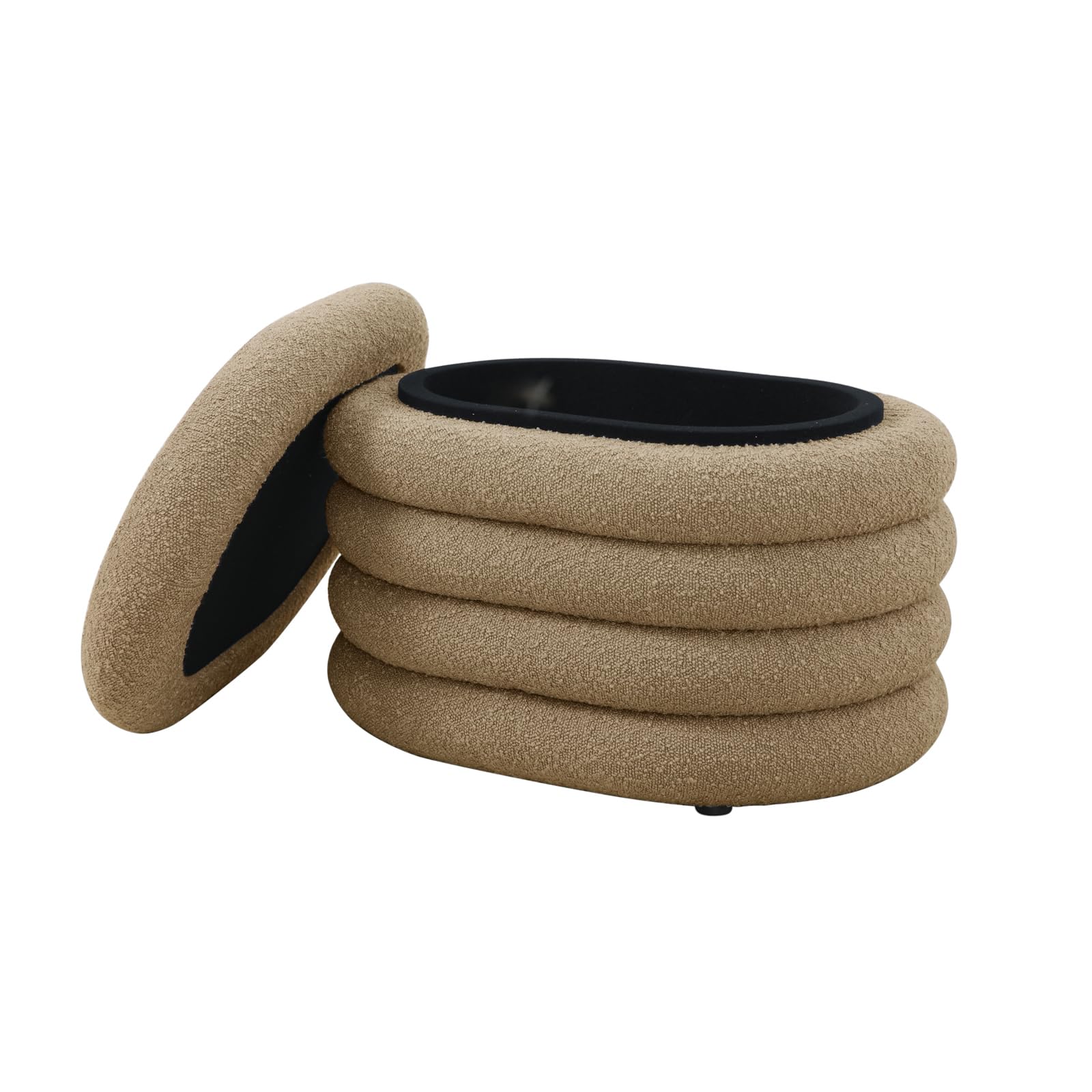 SVITA Blossom S Hocker mit Stauraum Sitzbank Sitztruhe Sitzhocker Aufbewahrungsbox Polsterbank bis 200 kg belastbar Ottomane Boucle-Bezug Hellbraun