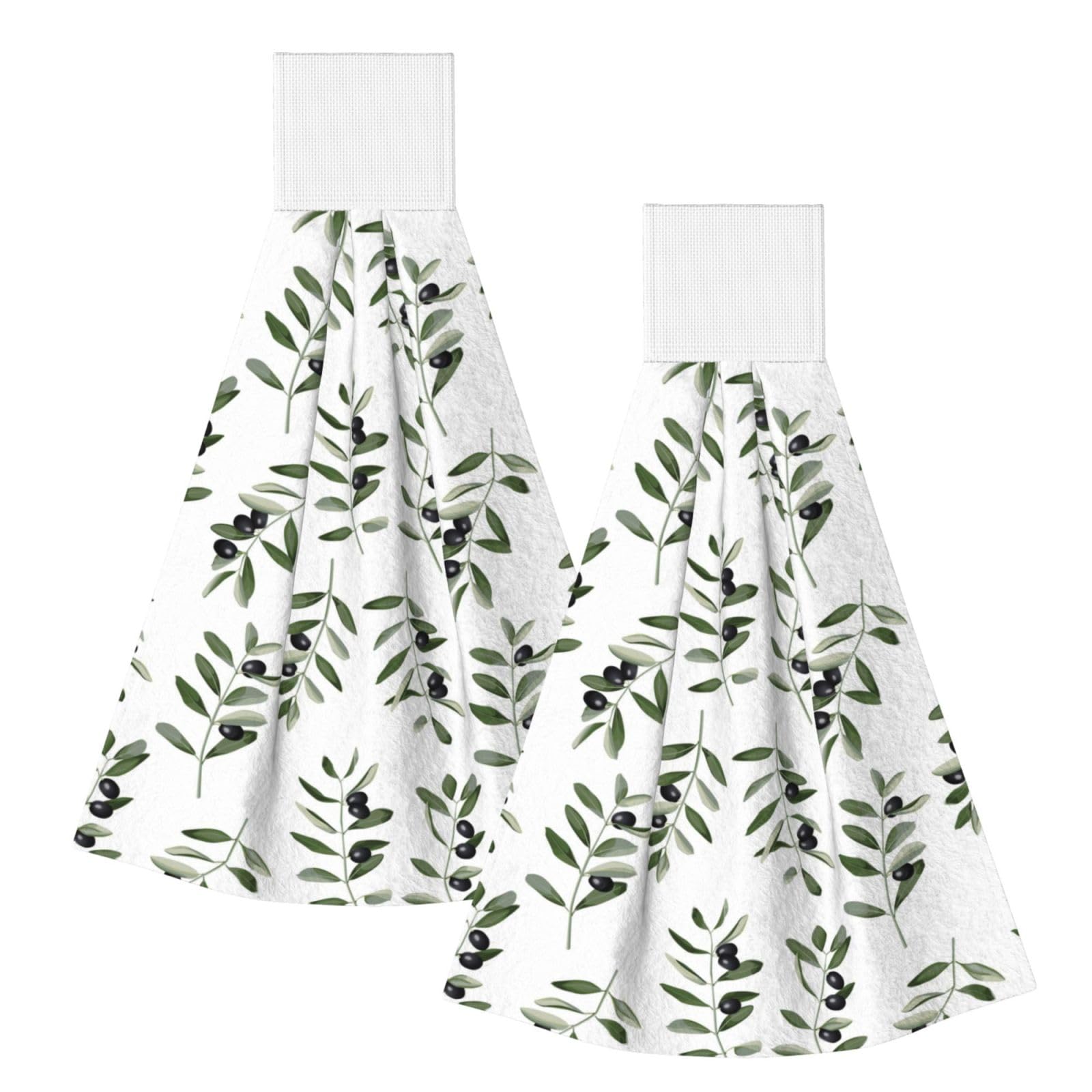 DOPKLNA Olive Branch Watercolor Style Nature, 2 Pcs Hanging Coral Fiber Hand Towels for Bathroom, Absorbent Kitchen Towels