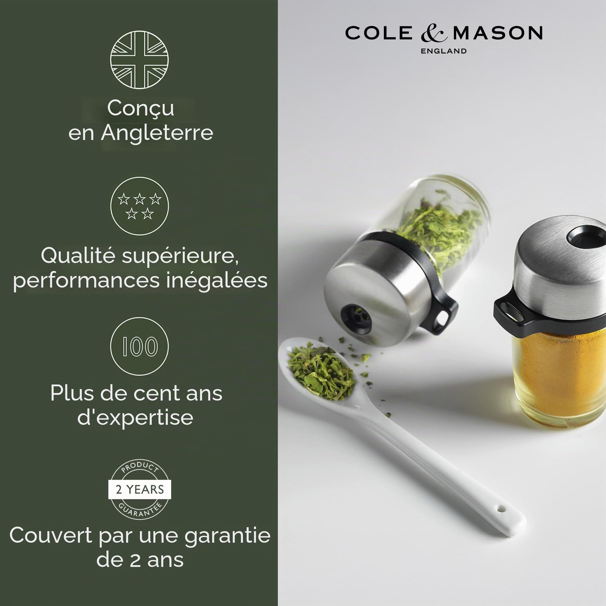 Cole & Mason H121807 Cambridge Carrousel à Épices et Herbes, 8 Pots en Verre, Étagère à Épices, Rotatif 360°, Présentoir à épices, Rangement épices, Pots à épices