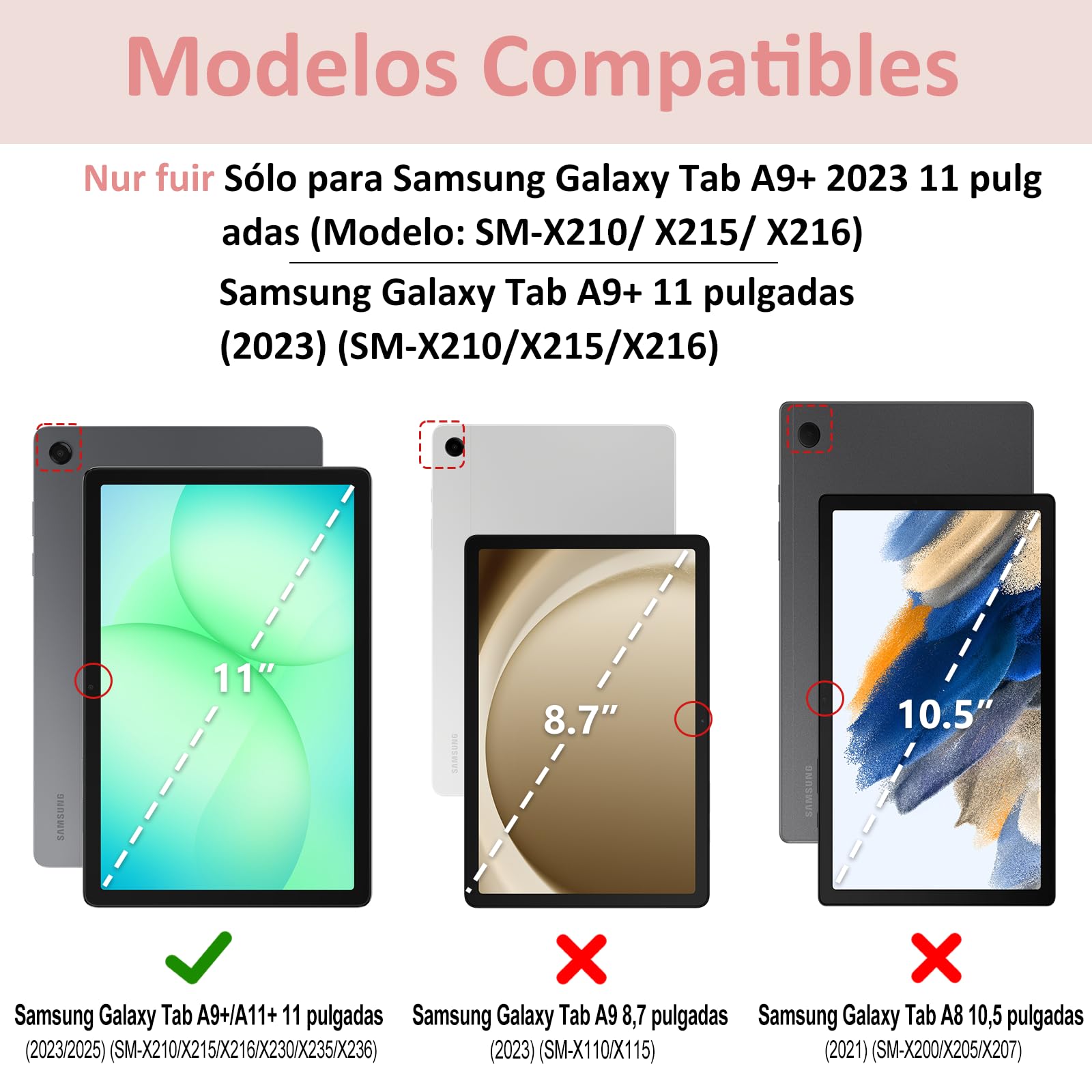 GAOJIE Funda con Teclado para Samsung Galaxy Tab A11 Plus 2025 & A9 Plus 2023 11 Pulgadas SM-X210/X216/X218, Español Ñ Bluetooth Teclado Magnético, Funda Protectora para Galaxy Tab A9+(Rosa)