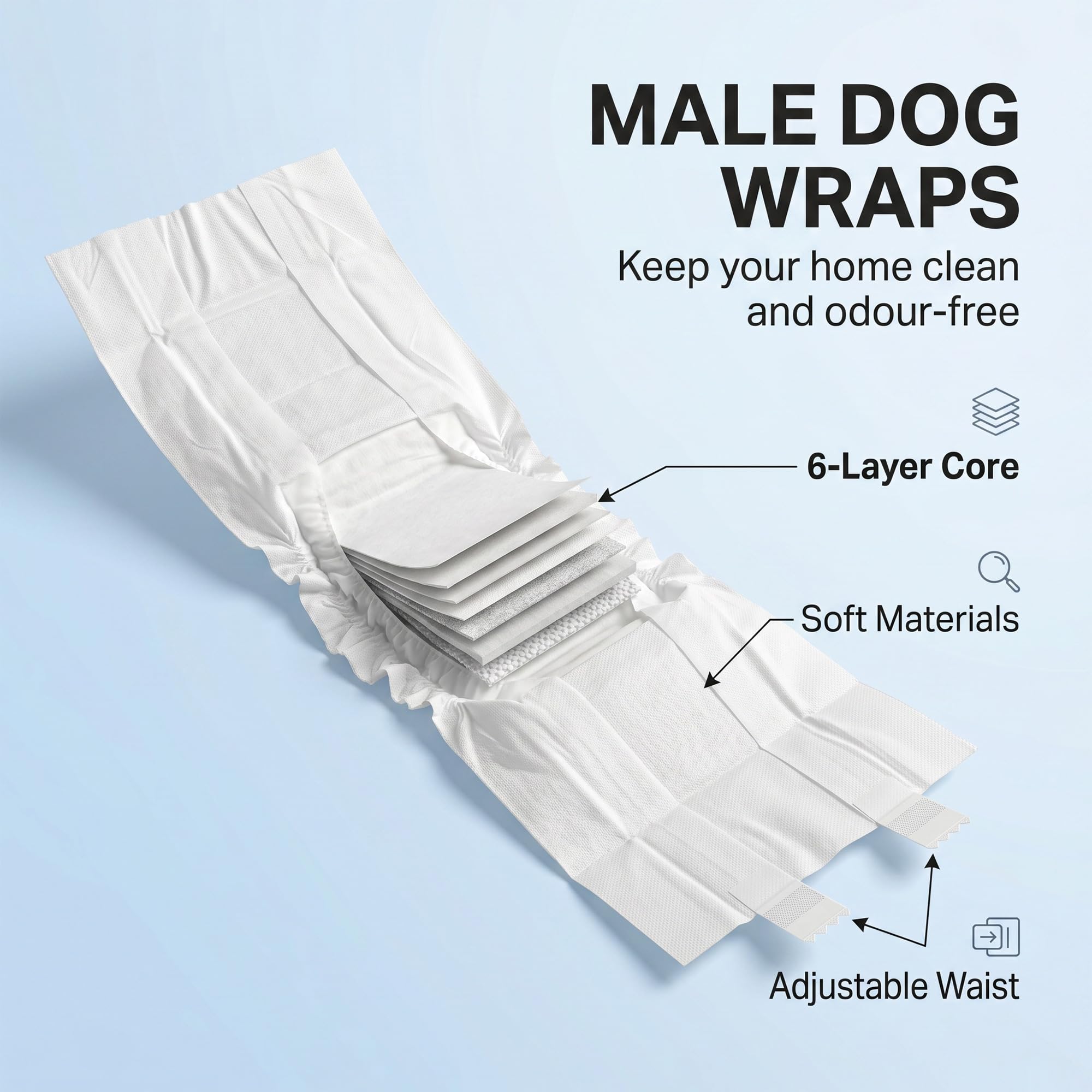 PawHut Pañales desechables para perros machos, 48 unidades absorbentes para perros, envolturas sanitarias para cachorros, bragas para incontinencia o micción y entrenamiento emocionales, L, 62-80 cm