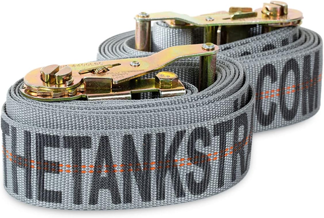 Tank Straps Motorcycle Tie Down Straps (2pk Grey) - 10.000 lb Webbing Break Strength 2'' x 10' Super Heavy Duty Endless Tie Downs with Ratchet Strap