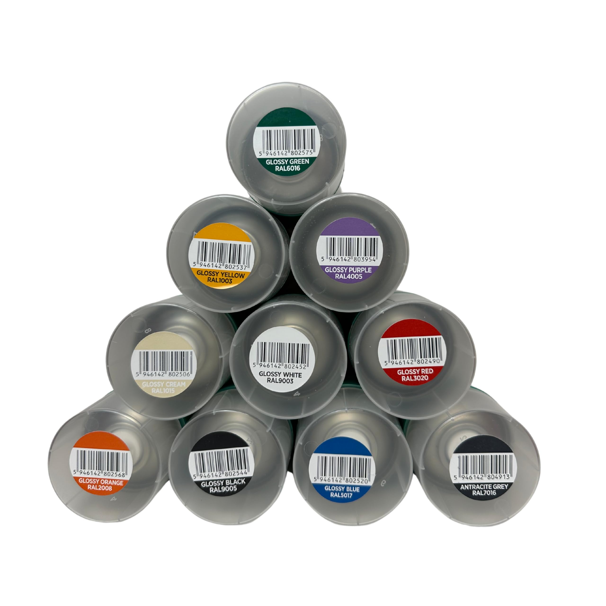 Juego de 10 pinturas en aerosol de 400 ml de secado rápido para madera, piedra, pared, metal, cristal, ideal para reparaciones, graffiti, etc. Pintura en aerosol brillante de alto brillo RAL