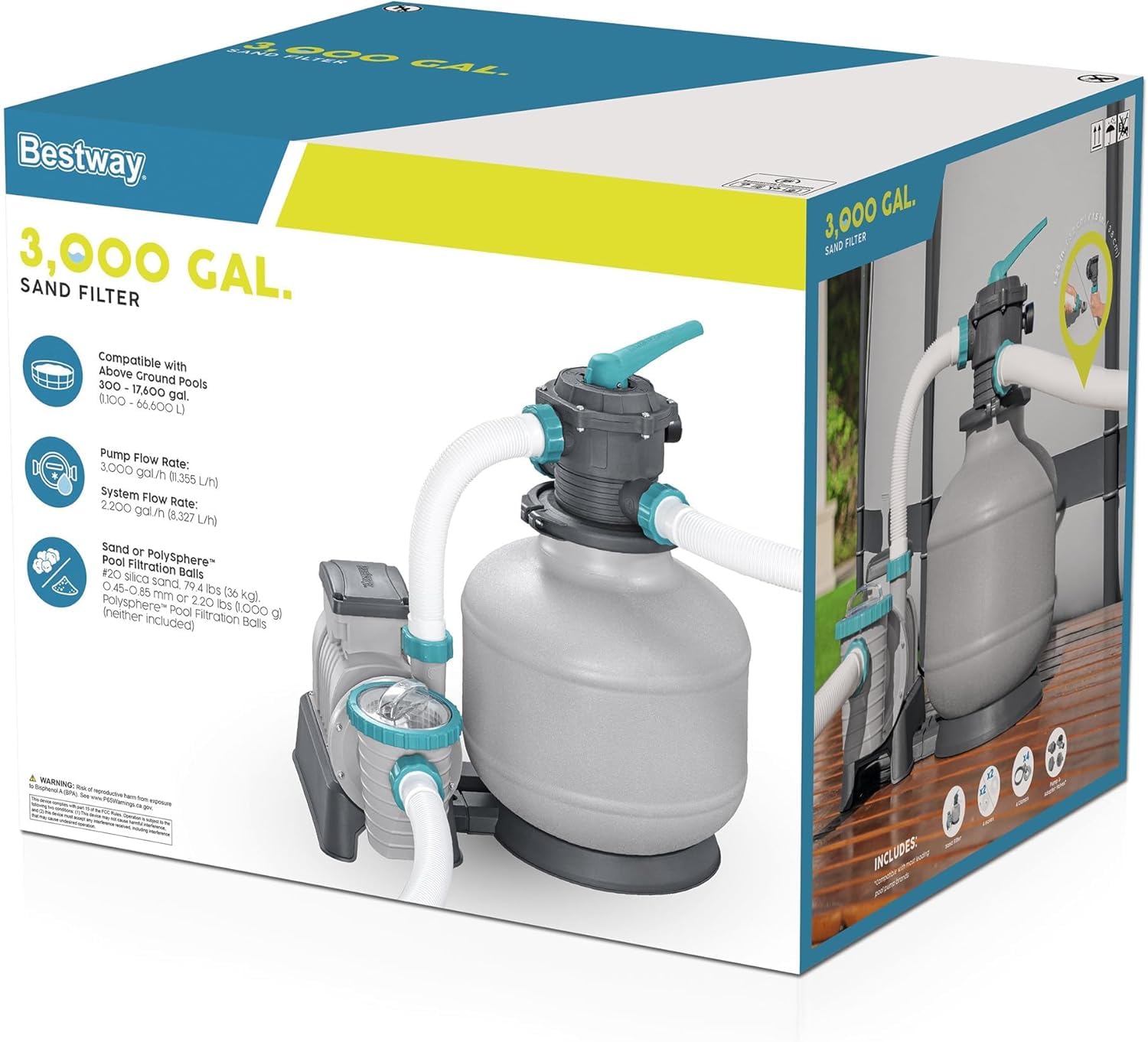 Bestway Pompa di Filtraggio a Sabbia Flowclear 58486, Portata 9.800 L/H per Piscine Fuori Terra