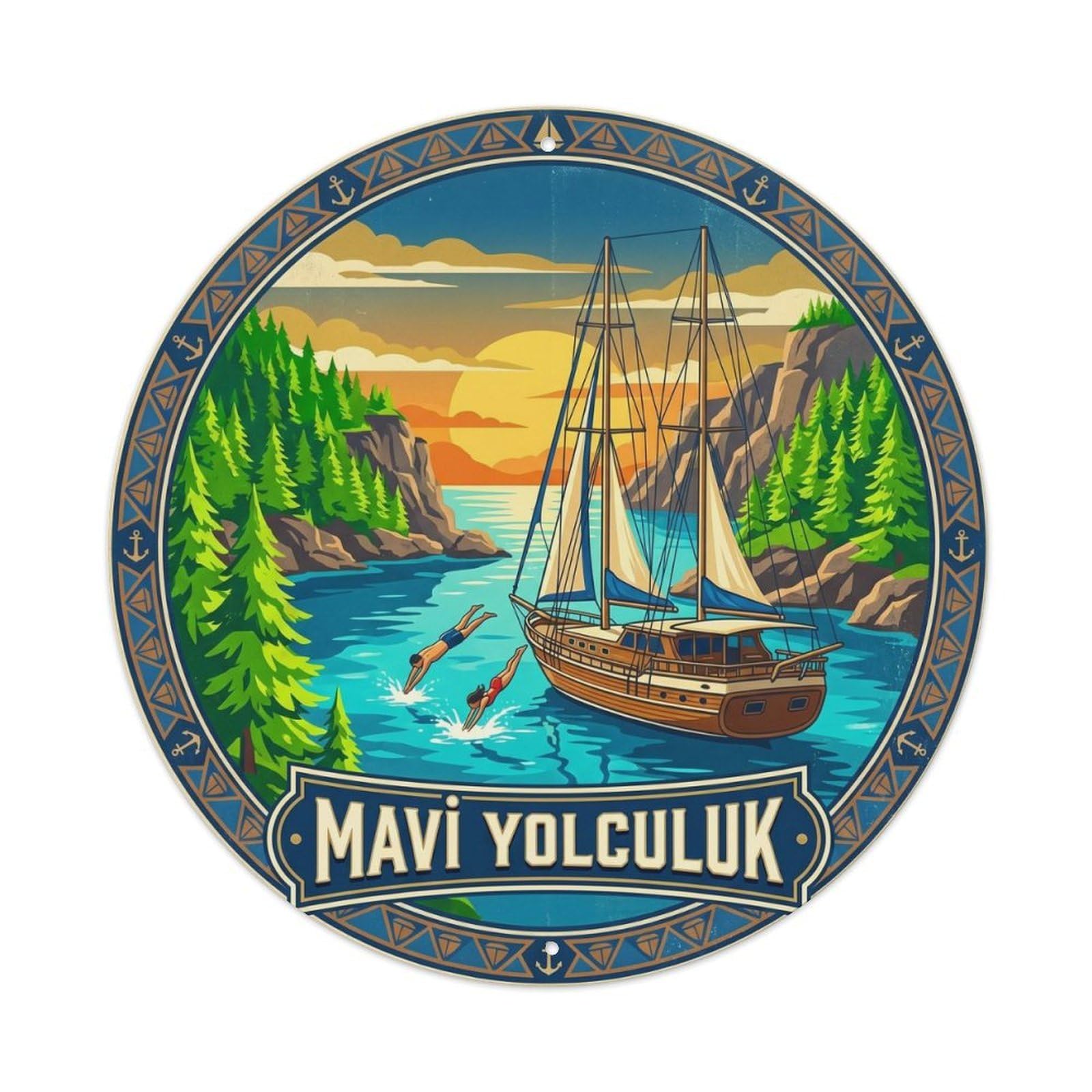 Aegean Gulet Blue Voyage Turkey Travel Classic Graphic Metal Tin Sign