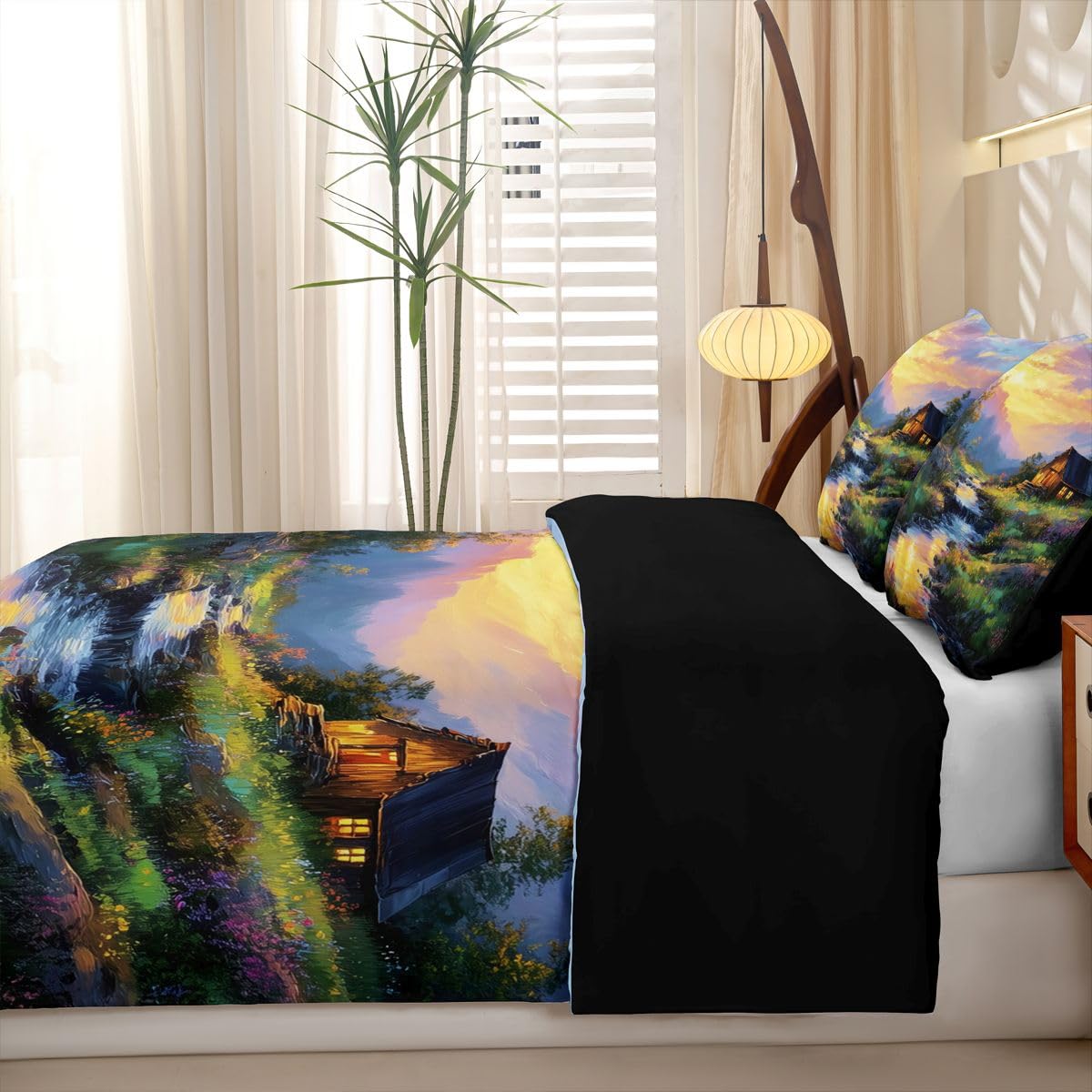 Homewish Buntes Ölgemälde Bettbezug 135x200cm 4tlg