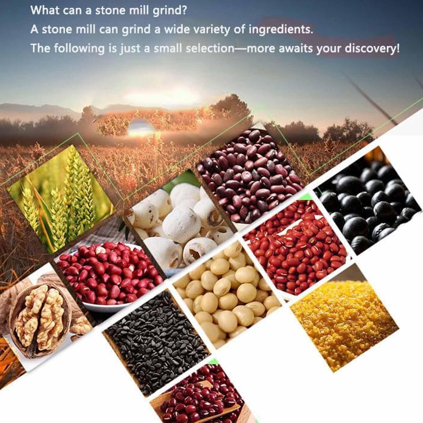 Macinino manuale a manovella in pietra naturale, con supporto in legno, base antiscivolo, per spezie, caffè, cereali, erbe, conserva i nutrienti