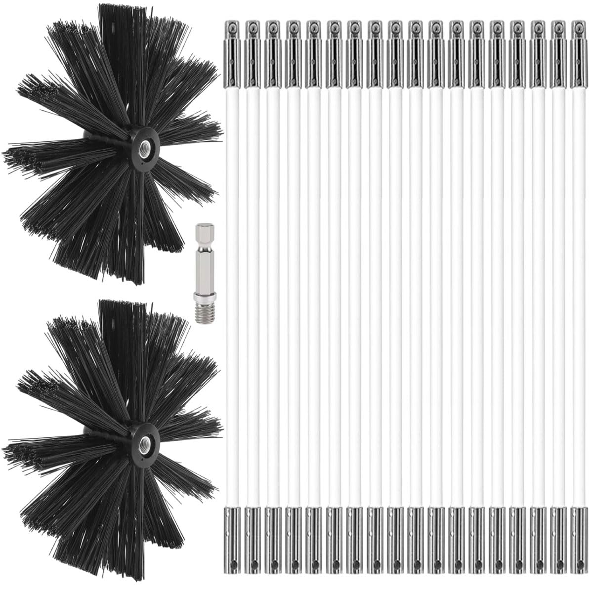 MOCNT Chimney Cleaning Brush Kit Nylon Rotary Duct Vent Cleaning Set Flexible Chimney Sweep Kit Soot Cleaning Rods for Fireplace Dryer Vent 18 Flexible Rods 2 Brush Head 200mm